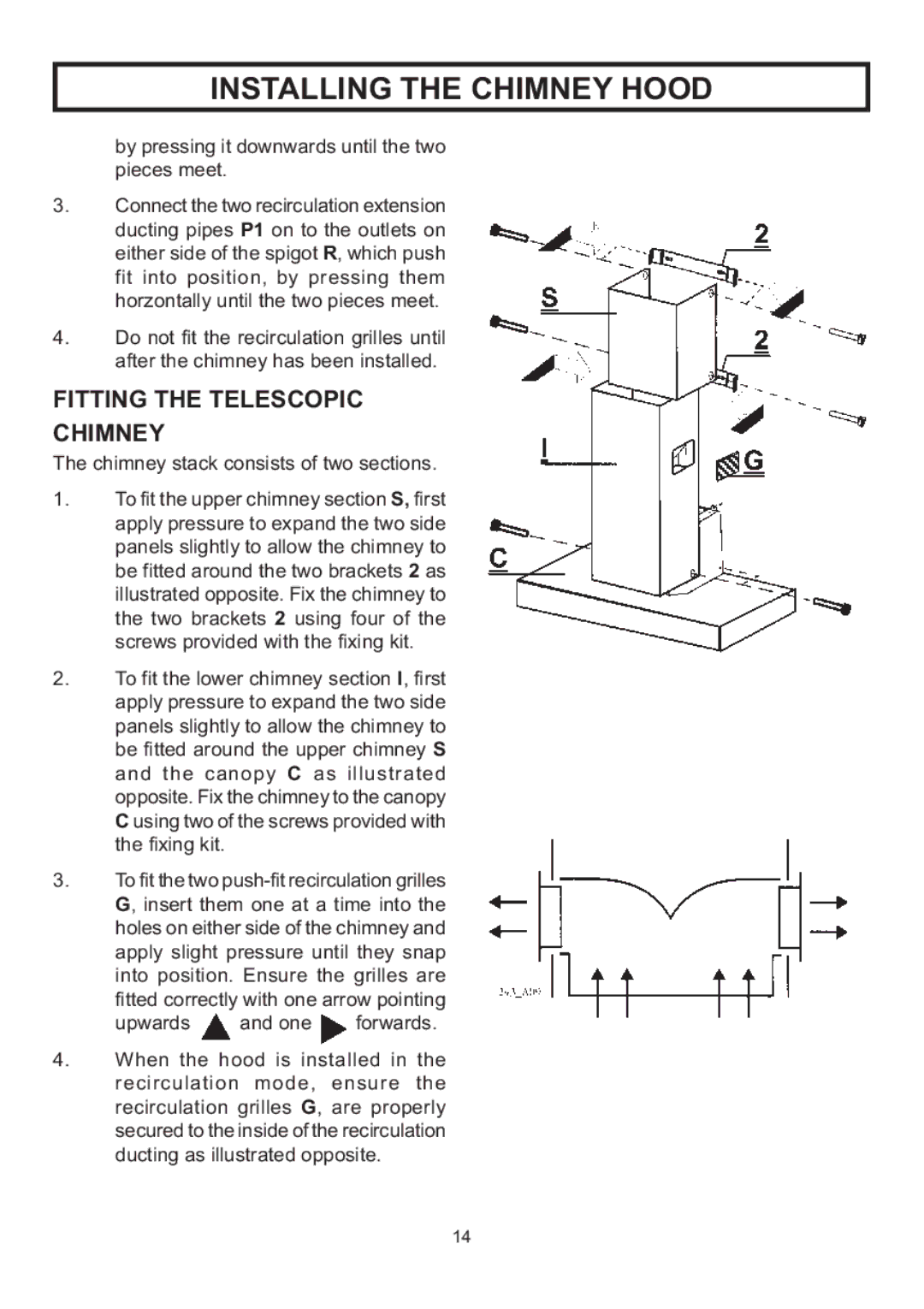 Rangemaster LEIHDS120SC Fitting the Telescopic Chimney, By pressing it downwards until the two pieces meet 