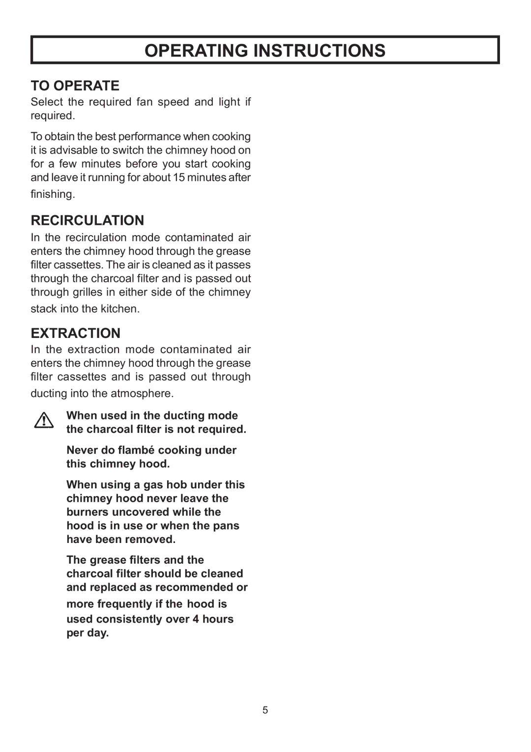 Rangemaster LEIHDS120SC installation instructions To Operate, Recirculation, Extraction 