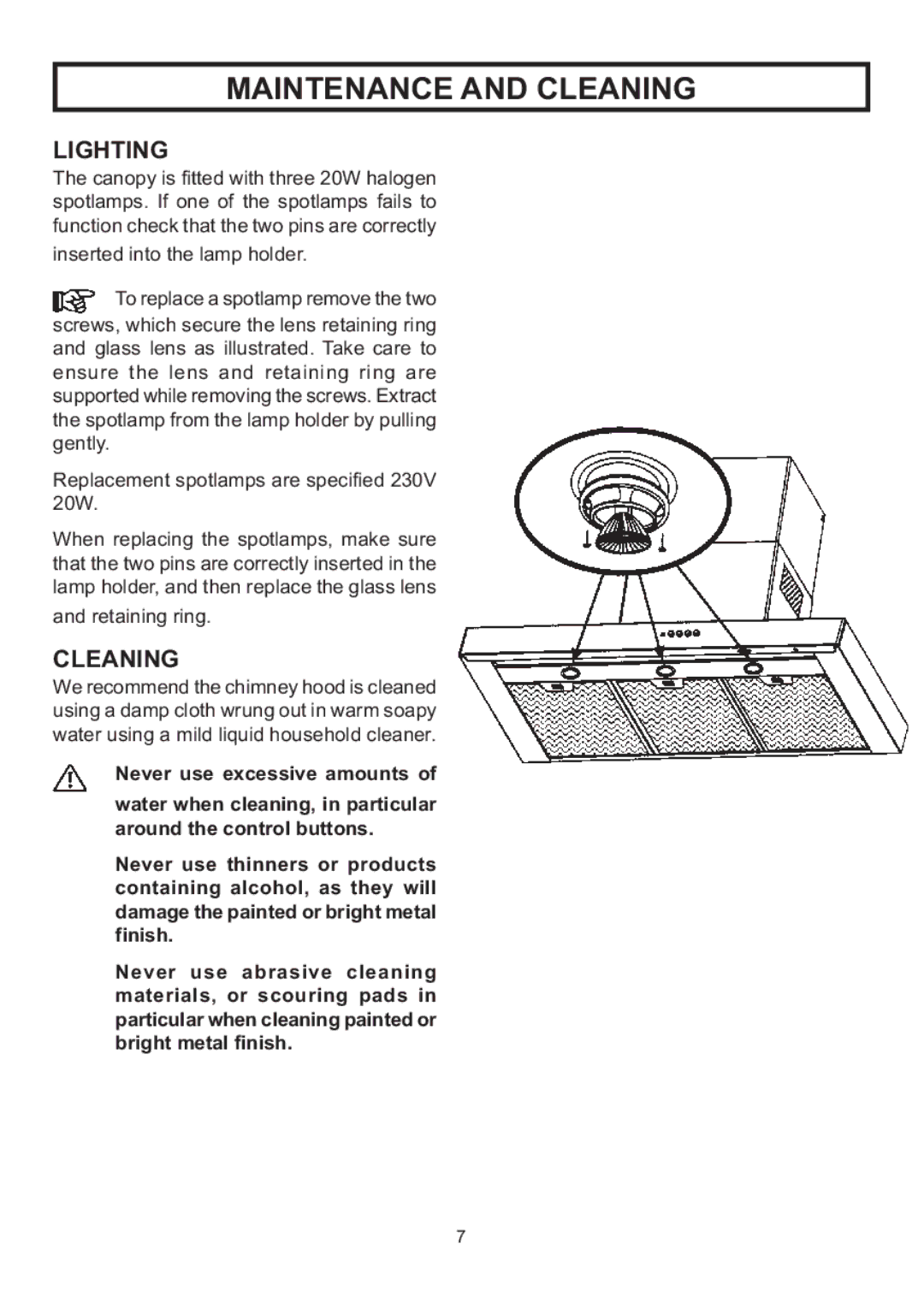 Rangemaster LEIHDS120SC installation instructions Lighting, Cleaning, Retaining ring 