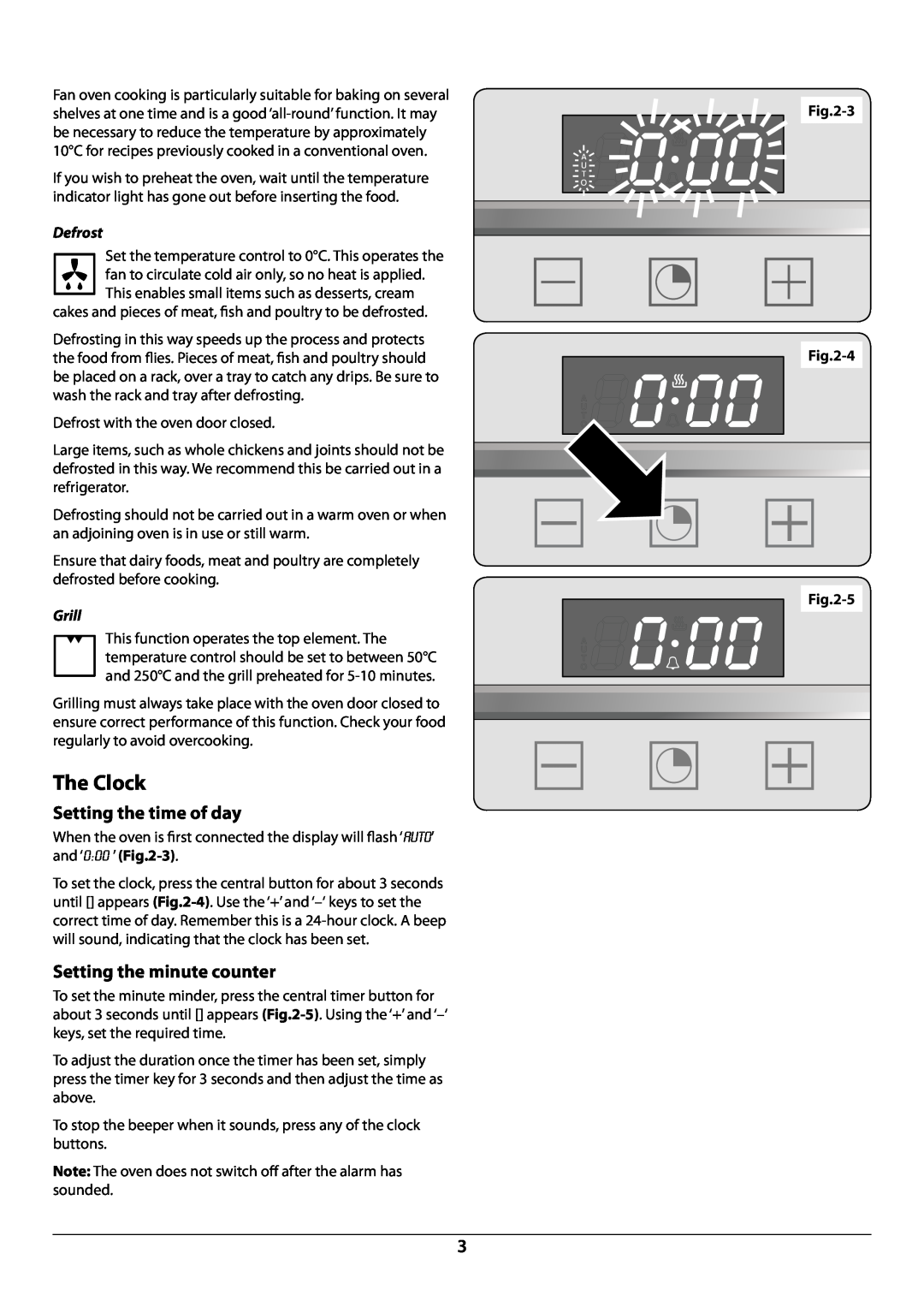 Rangemaster R604 manual The Clock, Setting the time of day, Setting the minute counter, Defrost, Grill 