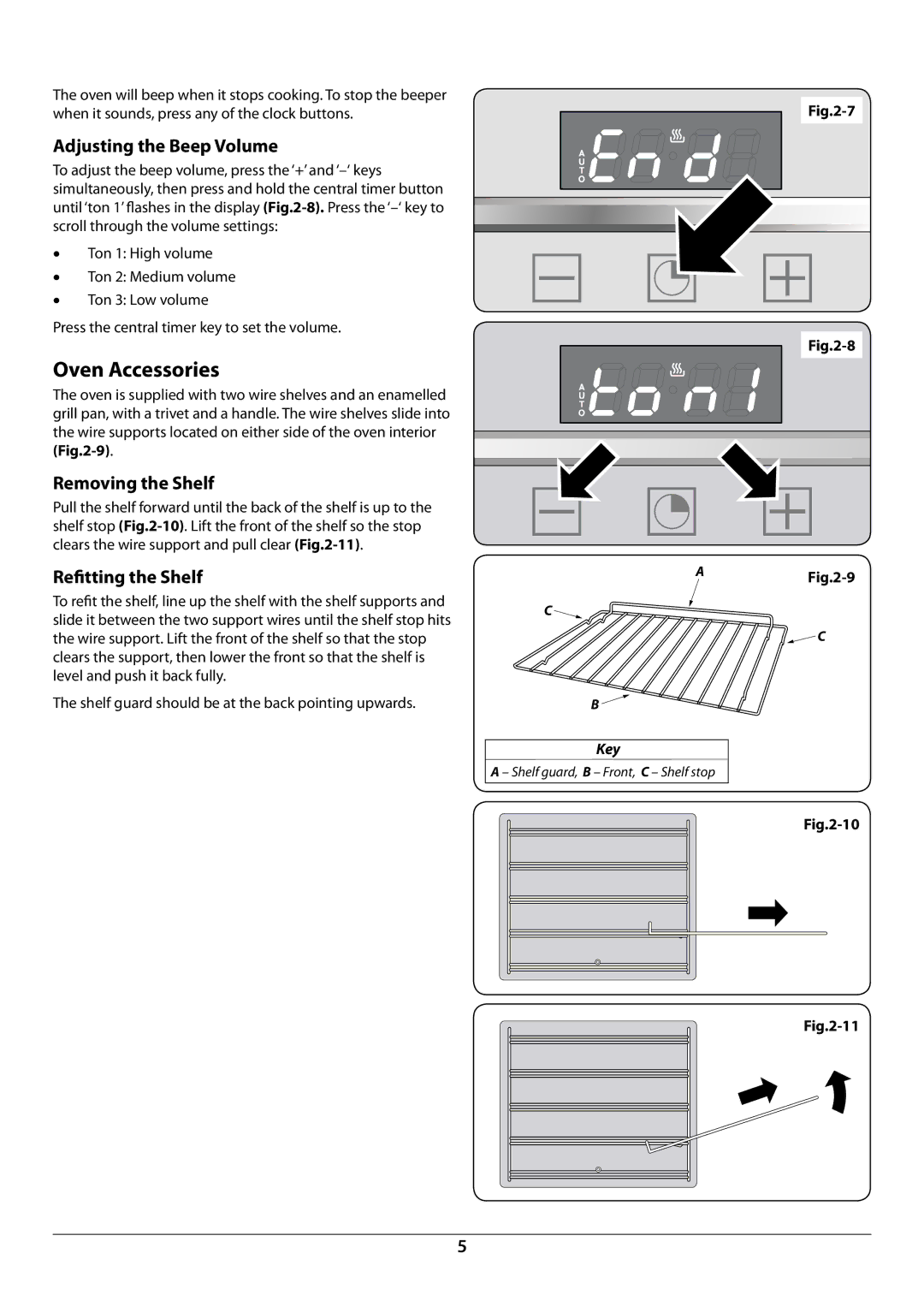 Rangemaster R609 manual Oven Accessories, Adjusting the Beep Volume, Removing the Shelf, Reﬁtting the Shelf 