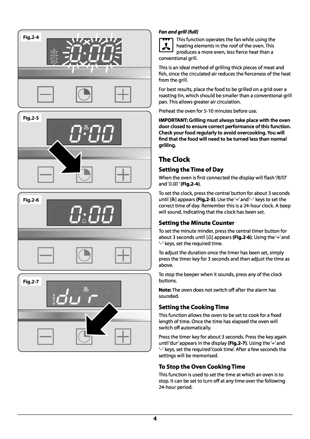 Rangemaster R7247 manual The Clock, Setting the Time of Day, Setting the Minute Counter, Setting the Cooking Time 
