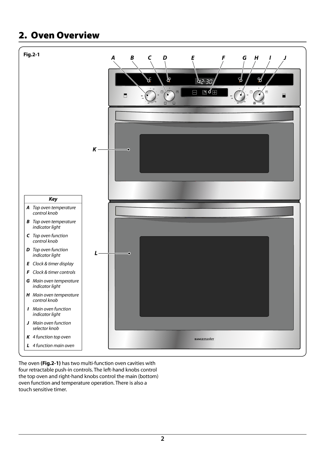 Rangemaster R9044 manual Oven Overview, Key 