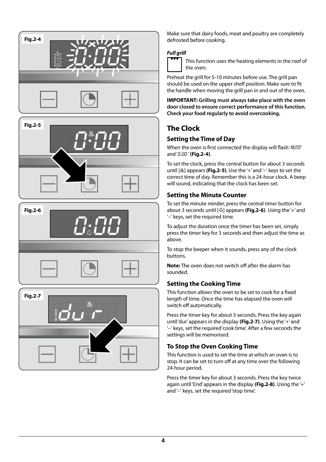 Rangemaster R9044 manual Clock, Setting the Time of Day, Setting the Minute Counter, Setting the Cooking Time 