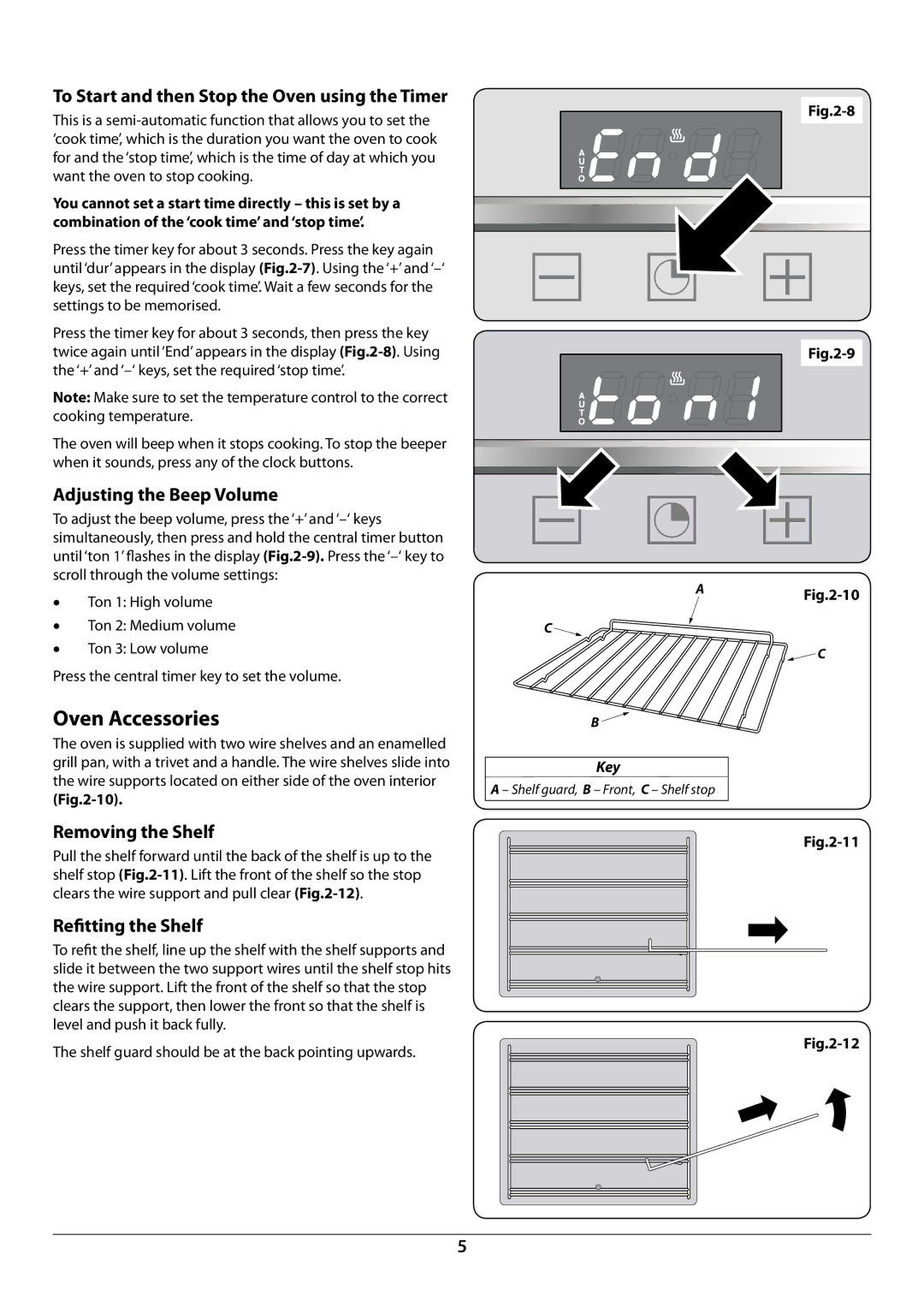 Rangemaster R9044 manual Oven Accessories, To Start and then Stop the Oven using the Timer, Adjusting the Beep Volume 