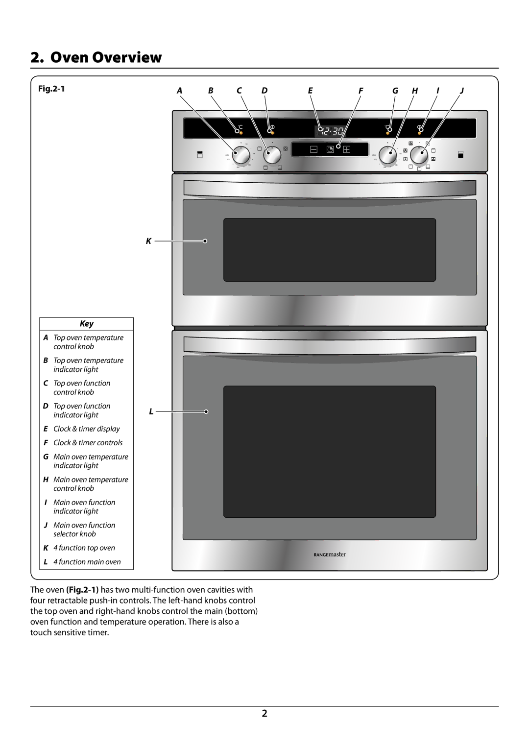 Rangemaster R9049 manual Oven Overview, Key 