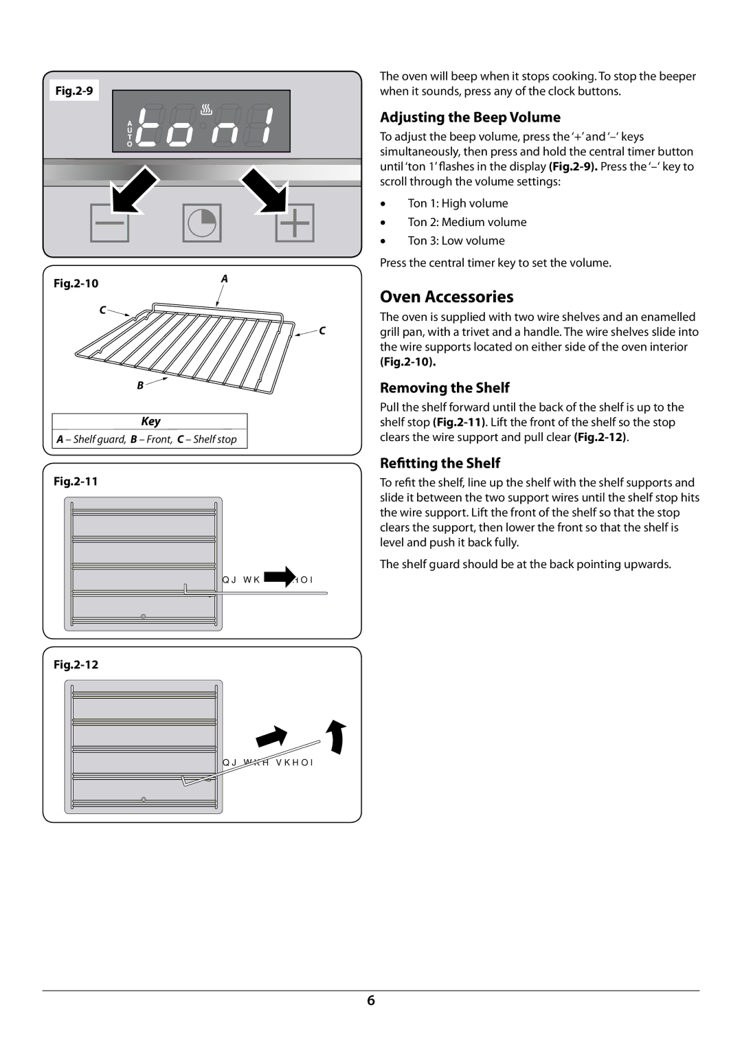 Rangemaster R9049 manual Oven Accessories, Adjusting the Beep Volume, Removing the Shelf, Reﬁtting the Shelf 