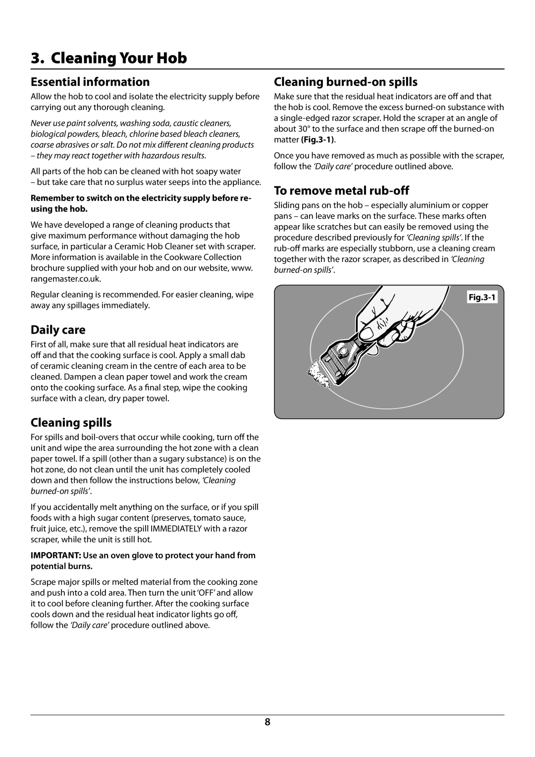 Rangemaster RC60SS manual Cleaning Your Hob 