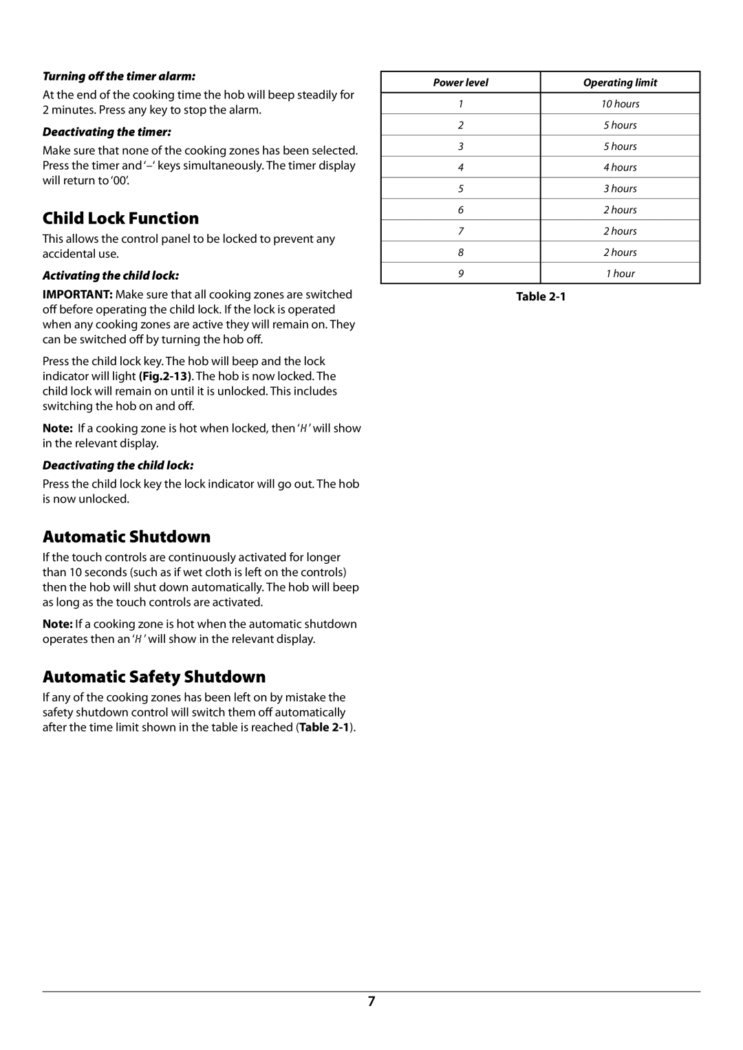 Rangemaster RC77 manual Child Lock Function, Automatic Shutdown, Automatic Safety Shutdown 