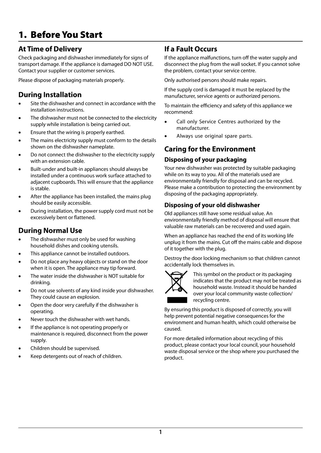 Rangemaster RDW6012FI manual Before You Start 