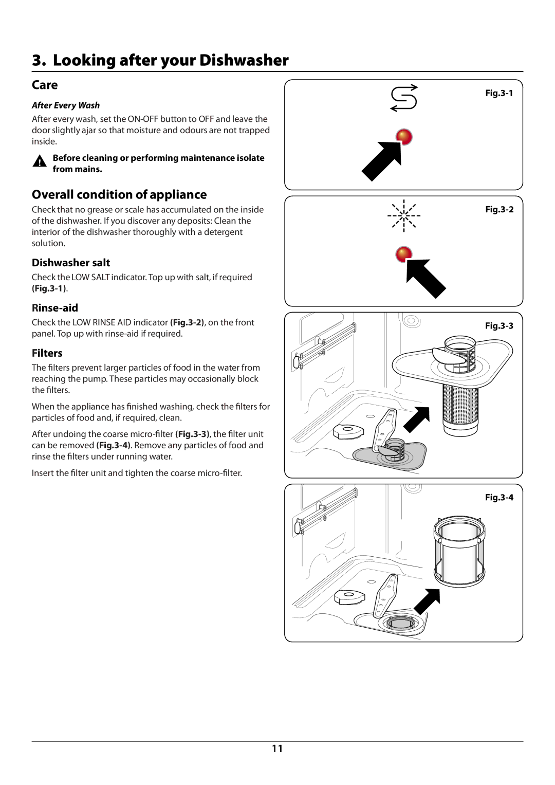 Rangemaster RDW6015FI manual Looking after your Dishwasher, Care, Overall condition of appliance 