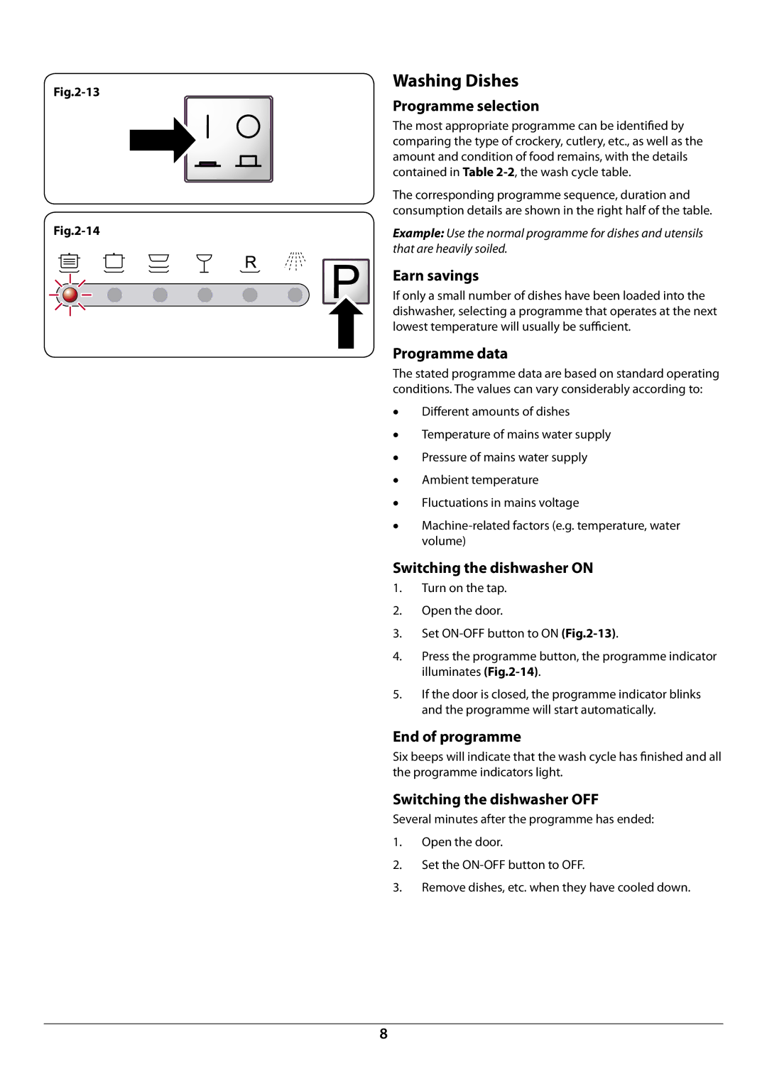 Rangemaster RDW945FI manual Washing Dishes 