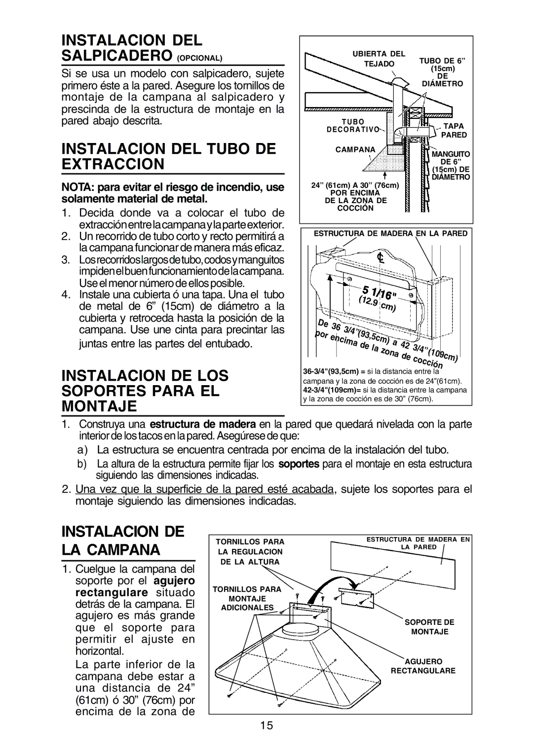 Rangemaster RM50000 Series manual Instalacion DEL Salpicadero Opcional, Instalacion DEL Tubo DE Extraccion 