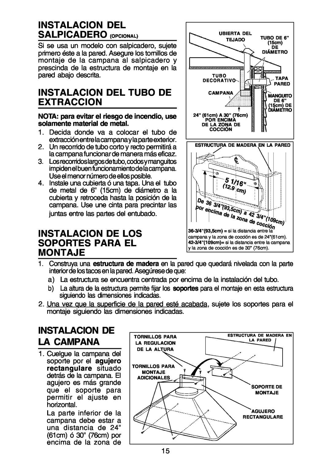 Rangemaster RM50000 Series manual Instalacion Del Salpicadero Opcional, Instalacion Del Tubo De Extraccion 