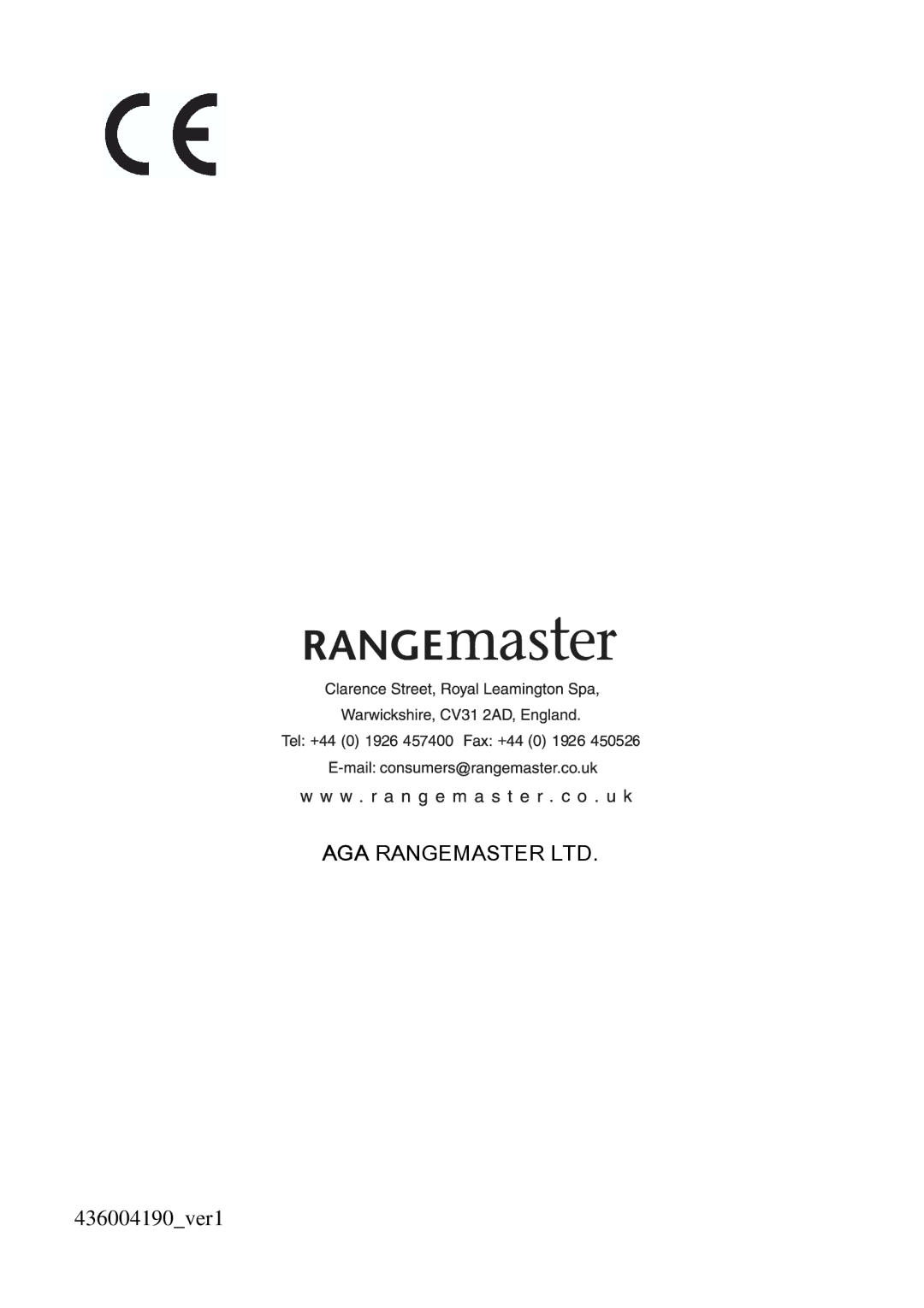 Rangemaster RMG1H90SG, RMG1H60SG manual 436004190ver1 