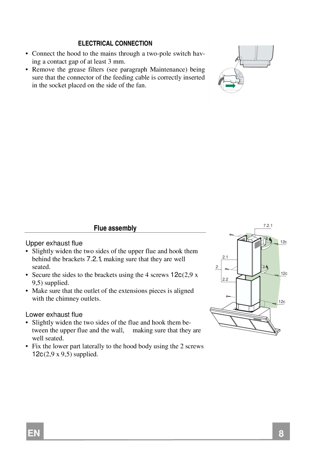 Rangemaster RMG1H90SG, RMG1H60SG manual Flue assembly, Electrical Connection 