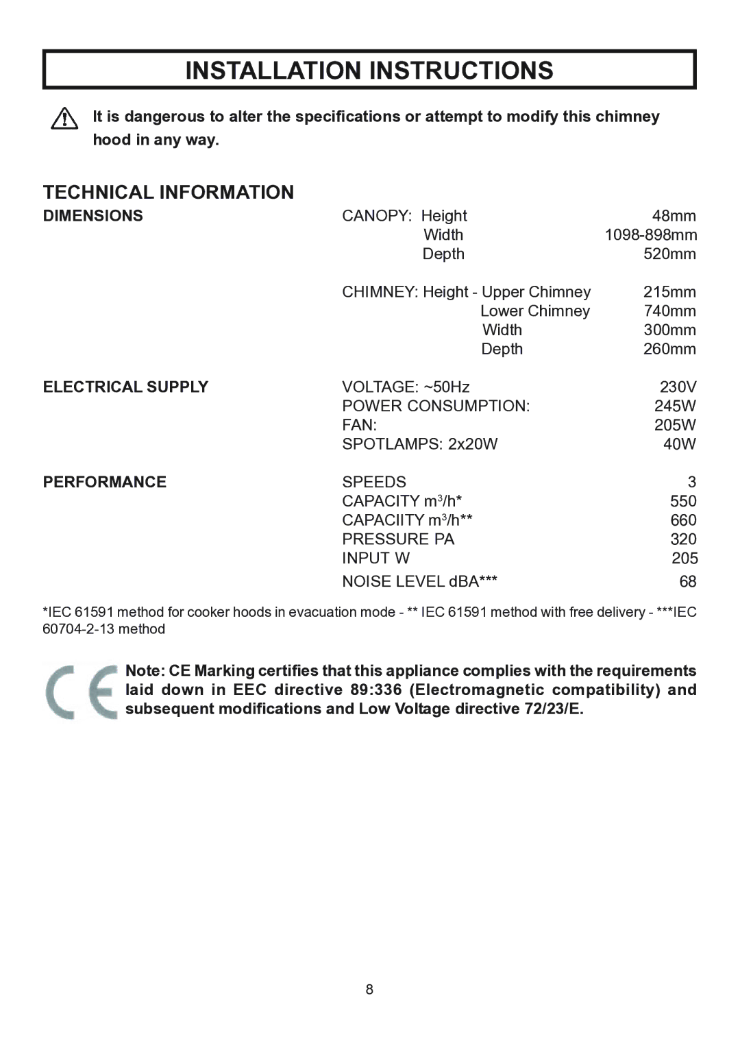 Rangemaster RMHDT110SS, RMHDT90SS installation instructions Installation Instructions, Technical Information 