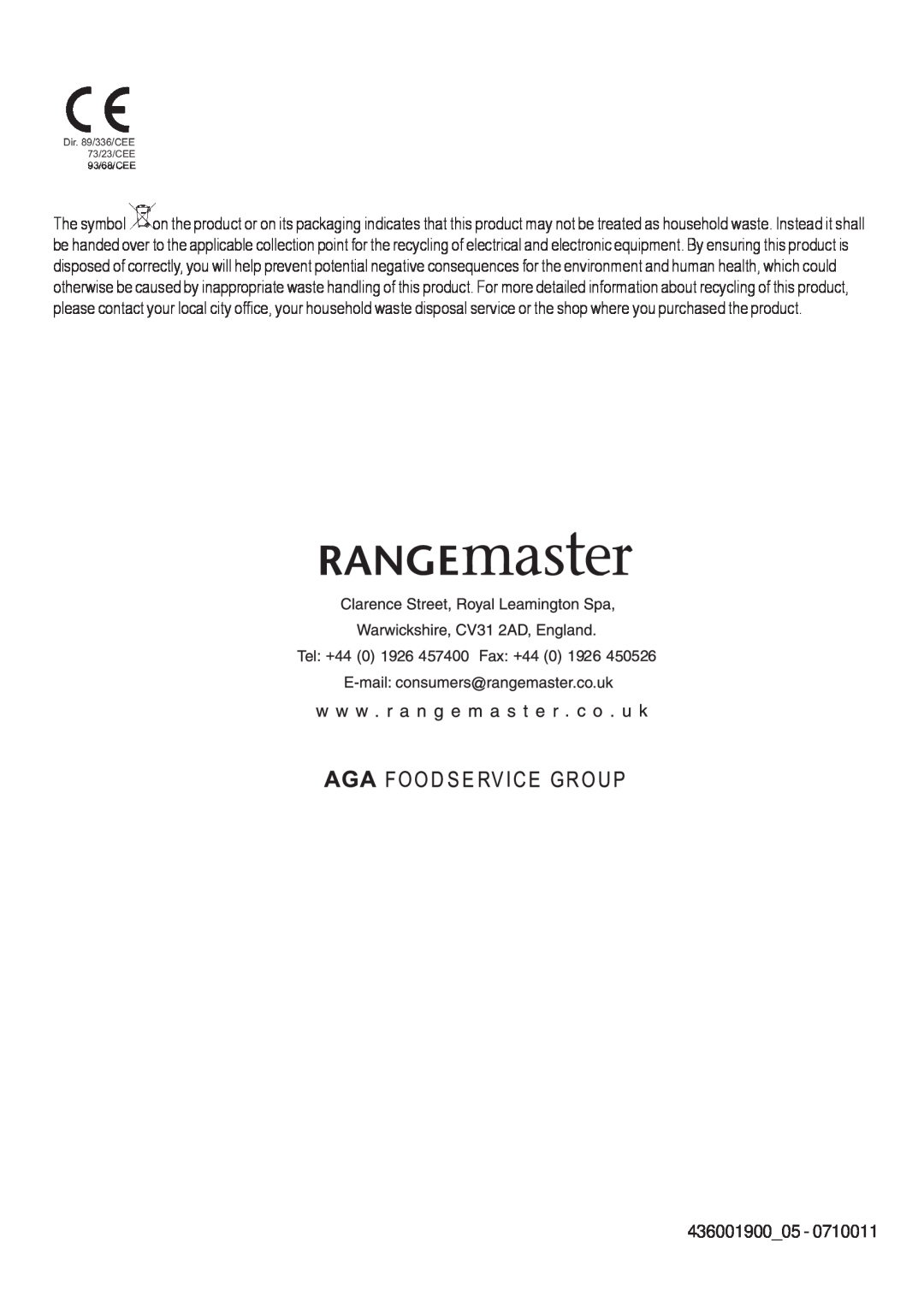 Rangemaster RMHDT90SS, RMHDT110SS installation instructions Dir. 89/336/CEE 73/23/CEE 93/68/CEE 