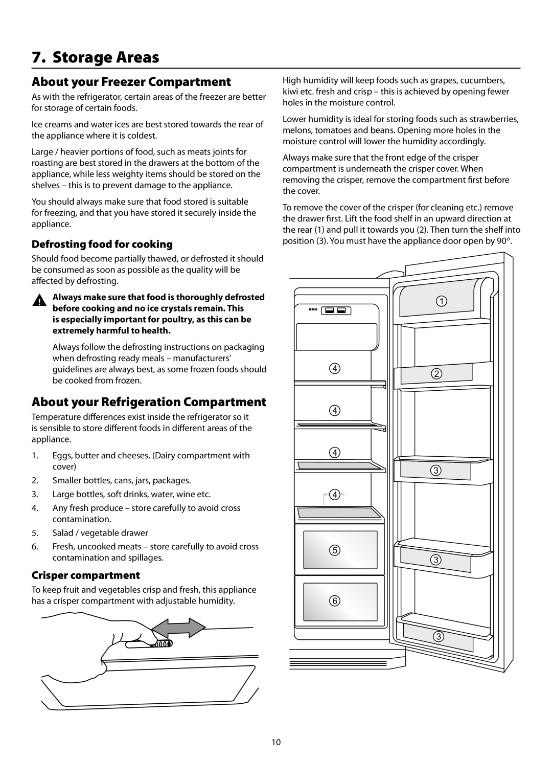 Rangemaster SxS 661 manual Storage Areas, About your Freezer Compartment, About your Refrigeration Compartment 