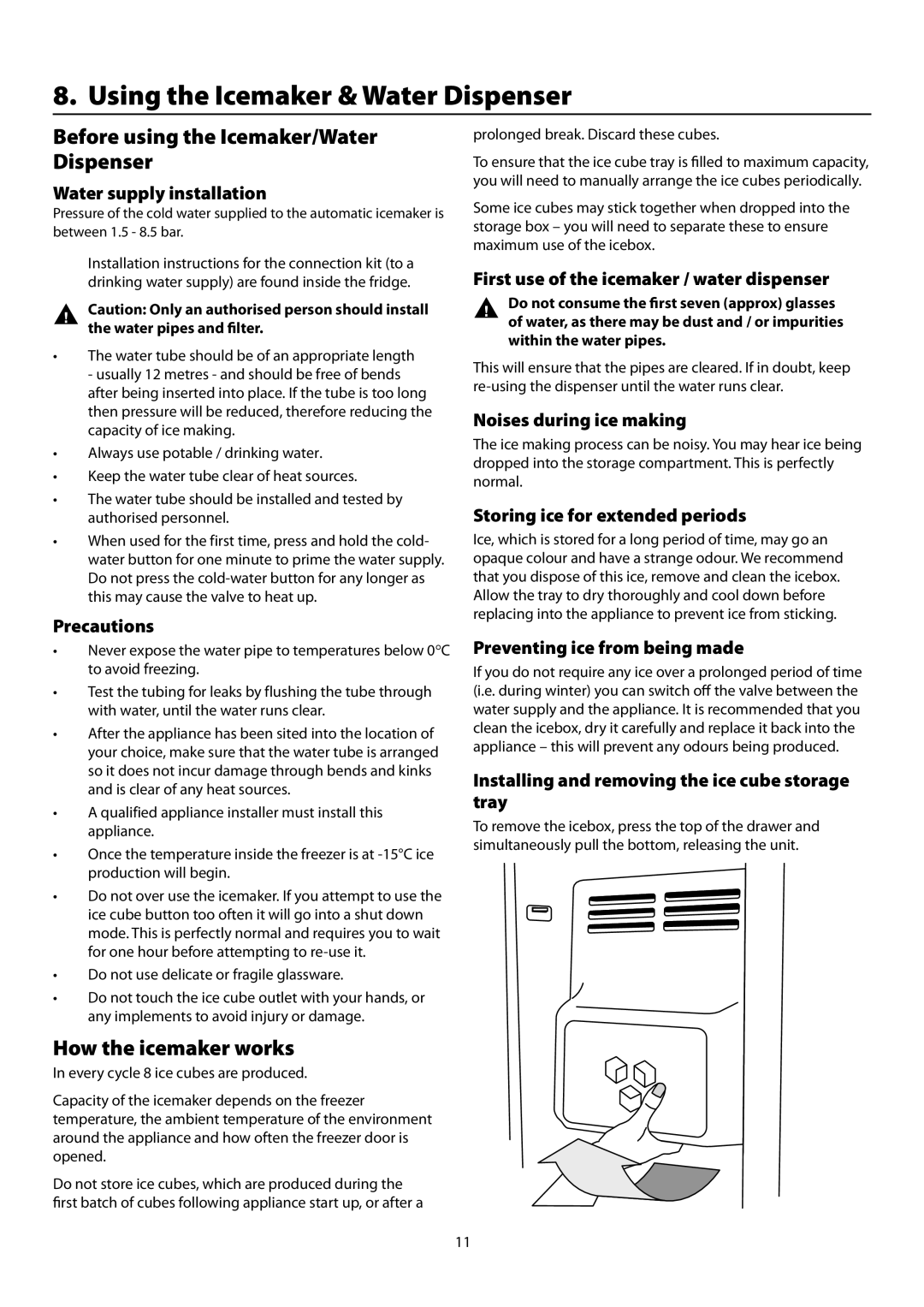 Rangemaster SxS 661 manual Using the Icemaker & Water Dispenser, Before using the Icemaker/Water Dispenser 