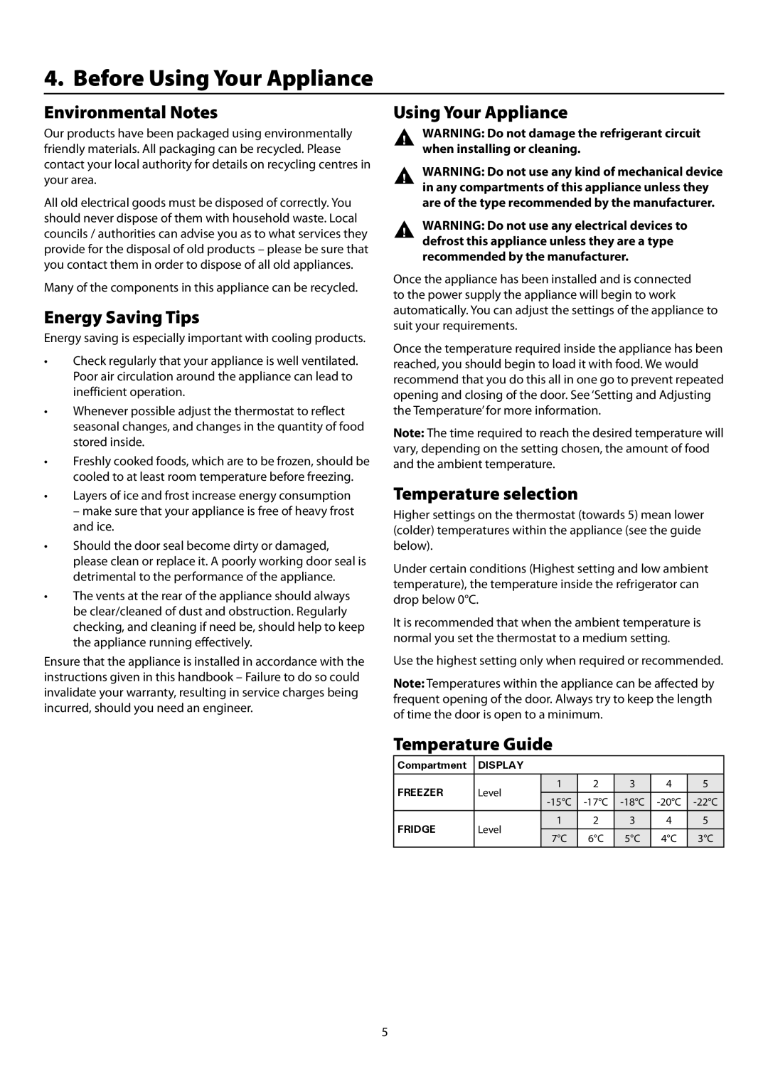 Rangemaster SxS 661 manual Before Using Your Appliance 