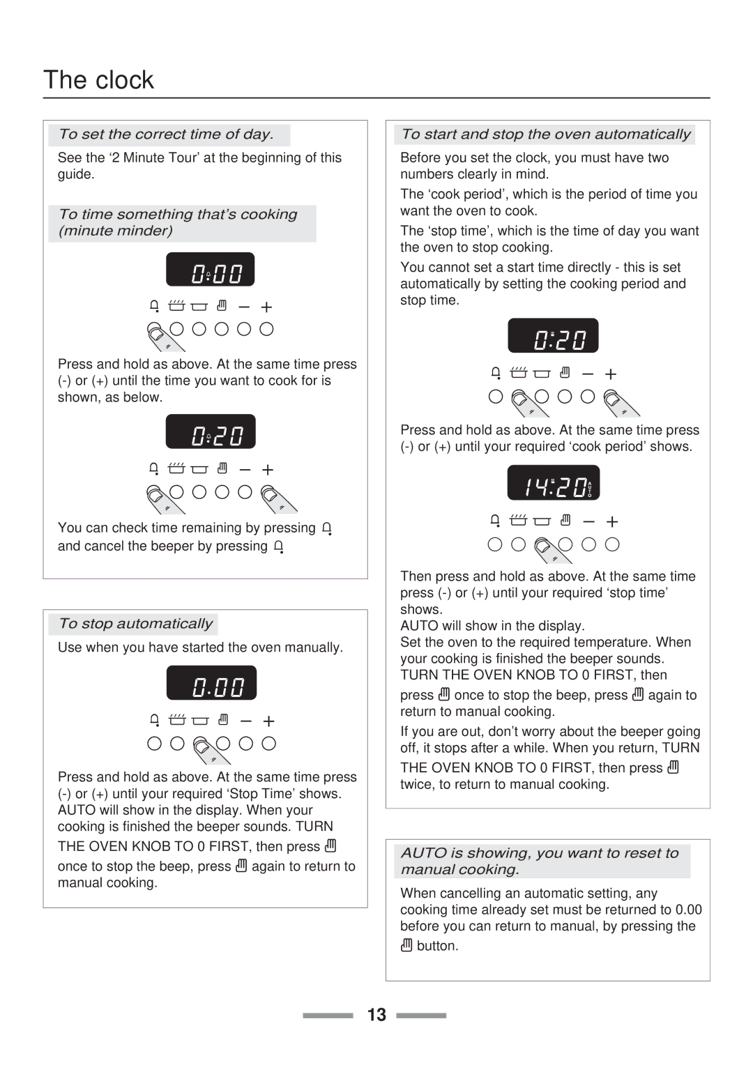 Rangemaster Toledo 90 Gas installation instructions Clock, To time something that’s cooking minute minder 