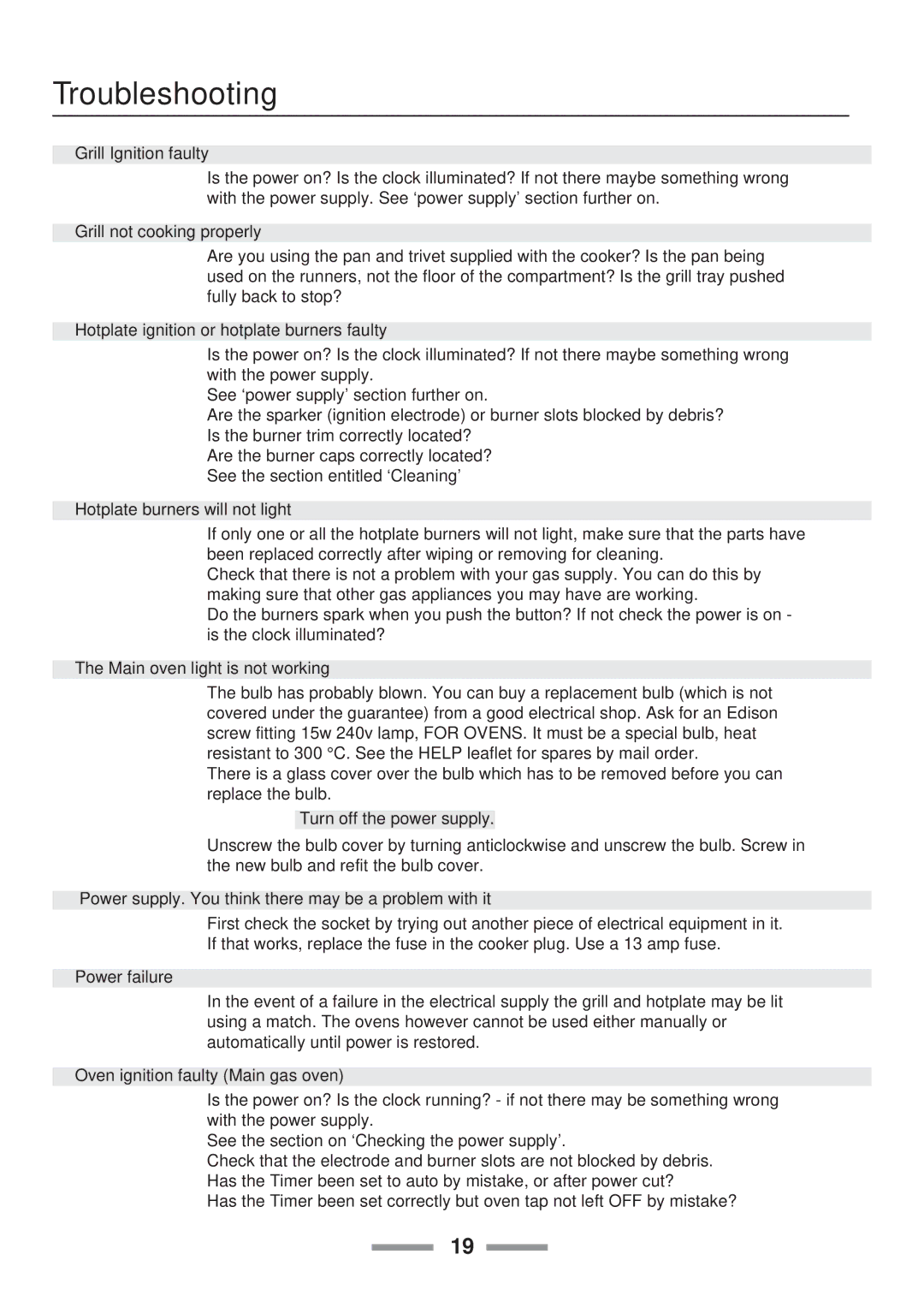 Rangemaster Toledo 90 Gas installation instructions Troubleshooting 