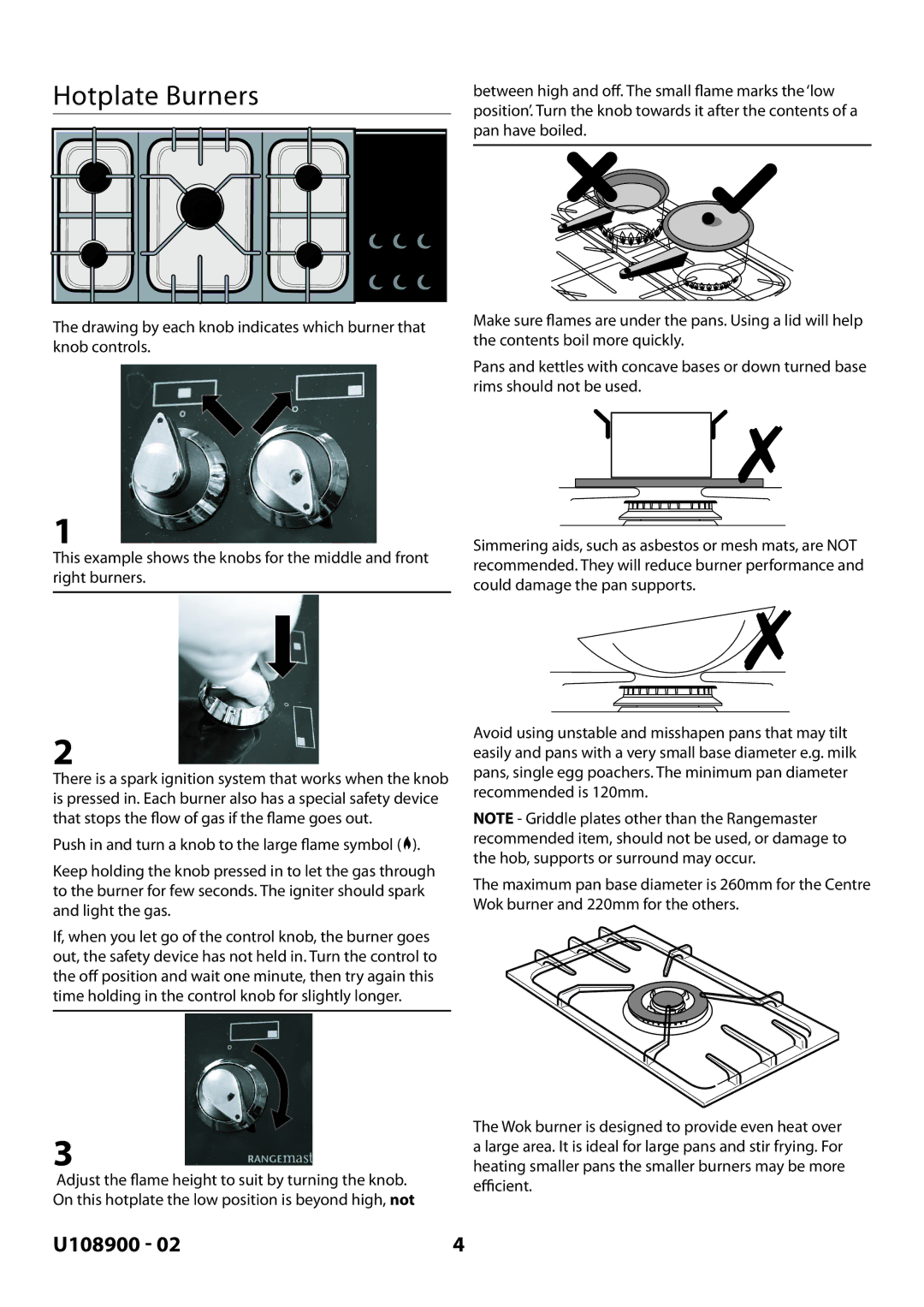 Rangemaster Toledo FS Hob manual Hotplate Burners, U108900 