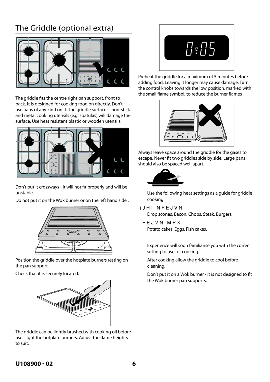 Rangemaster Toledo FS Hob manual Griddle optional extra, High/medium, Medium/low 