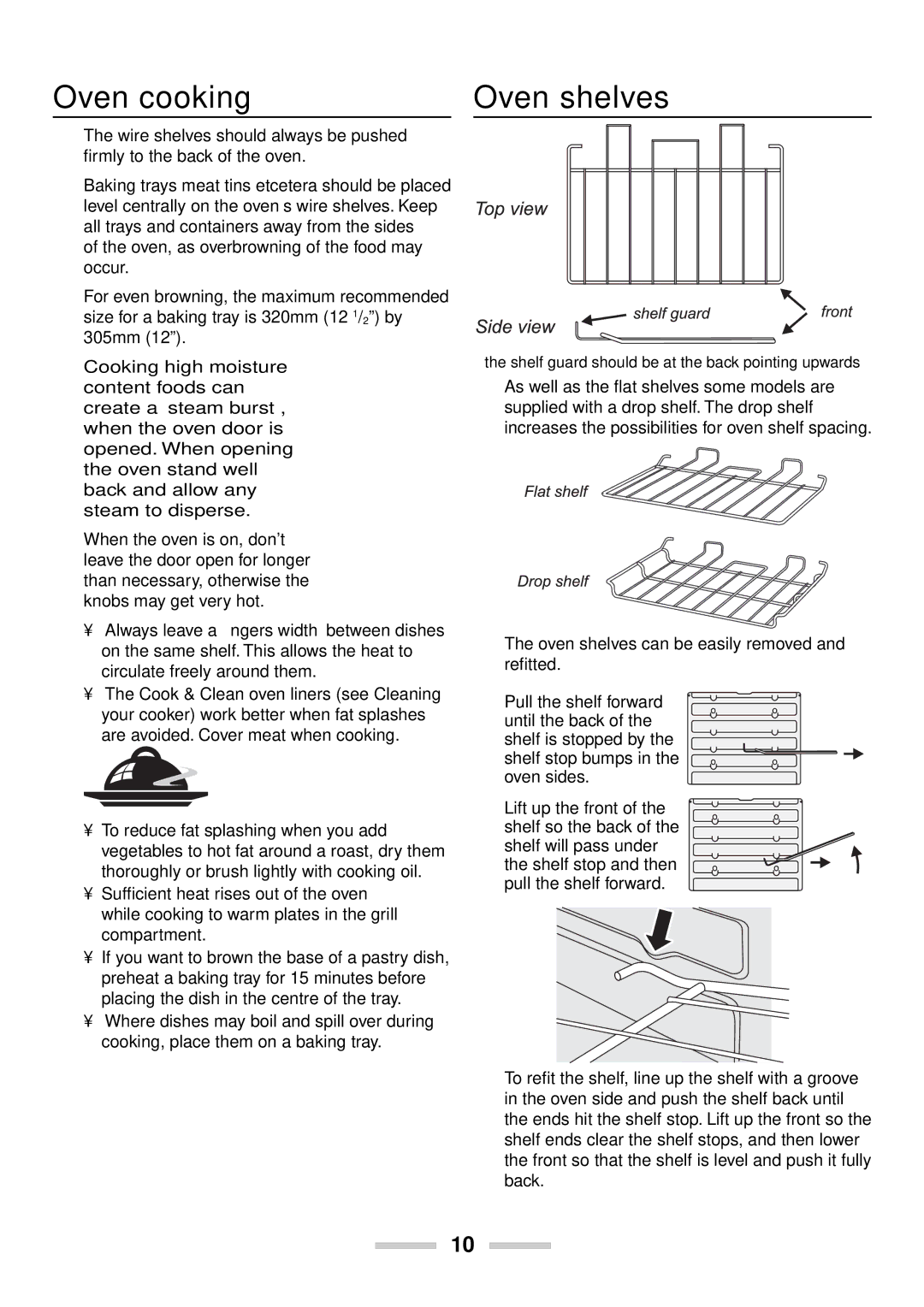 Rangemaster U102210-04 manual Oven cooking Oven shelves 