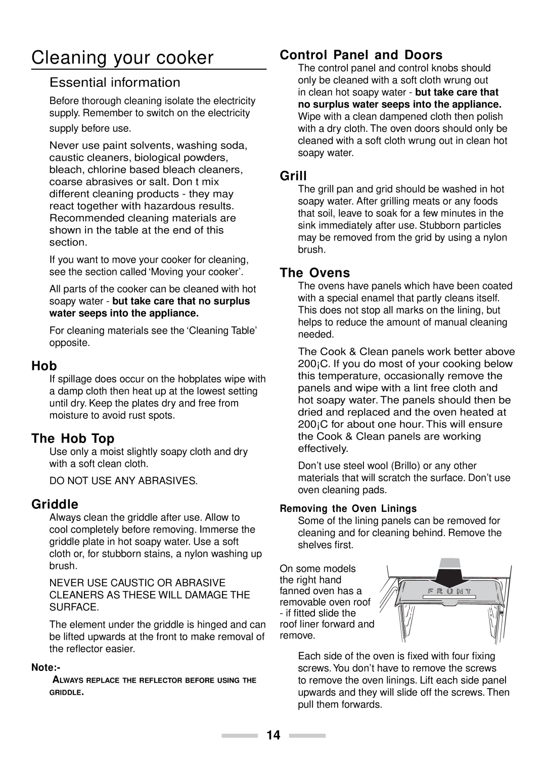 Rangemaster U102210-04 manual Cleaning your cooker 