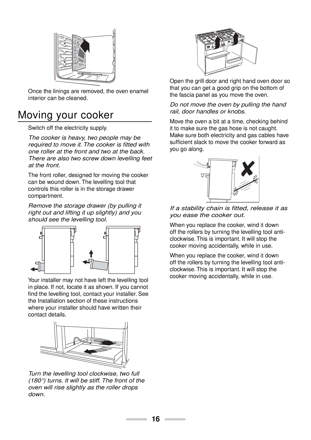 Rangemaster U102210-04 manual Moving your cooker 