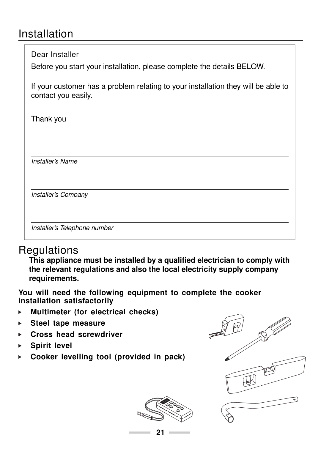 Rangemaster U102210-04 manual Installation, Regulations 