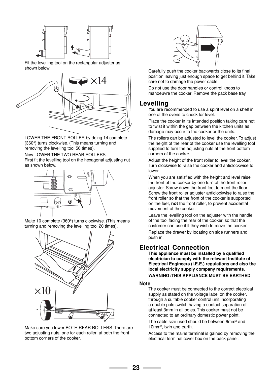 Rangemaster U102210-04 manual Levelling, Electrical Connection 