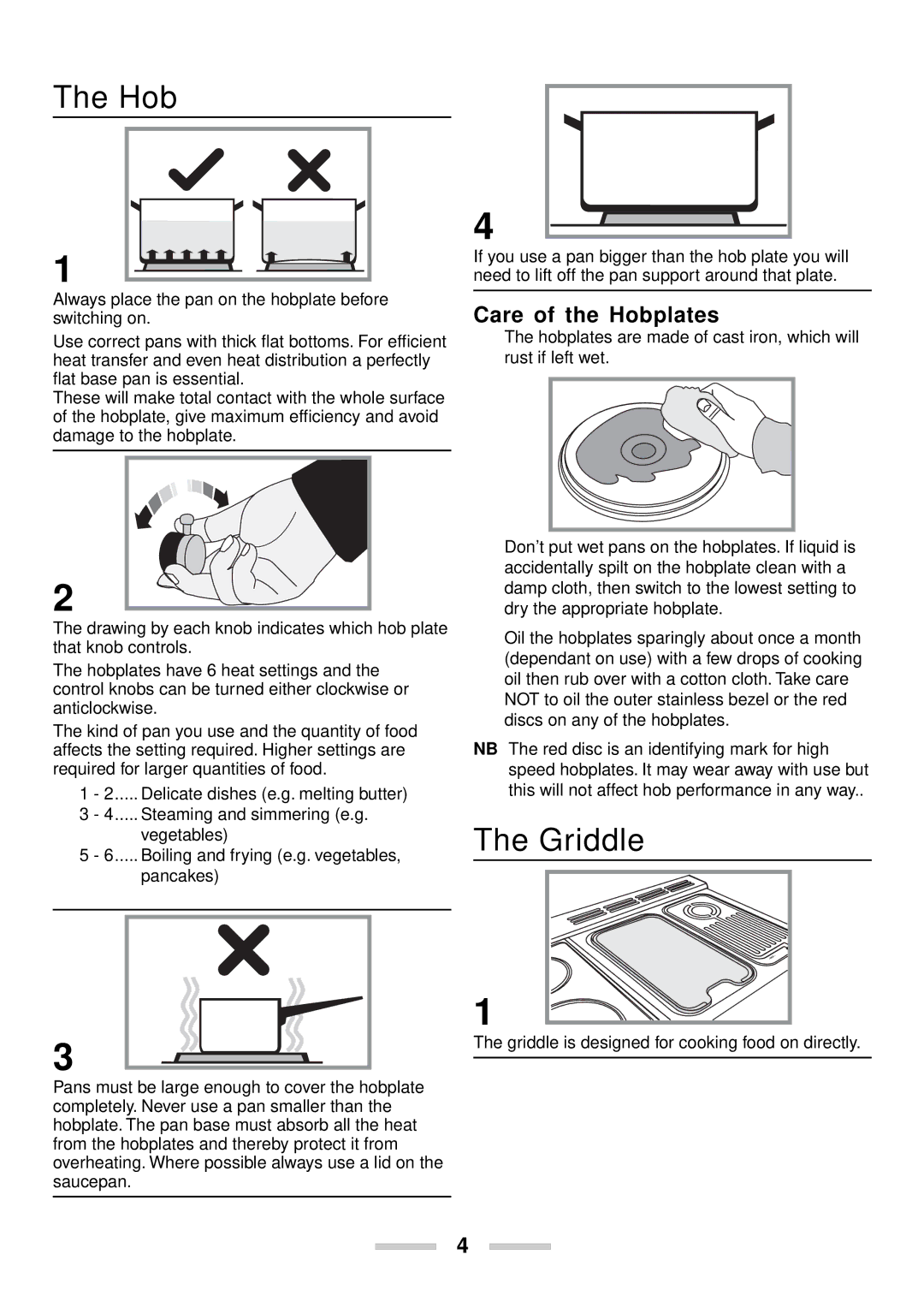 Rangemaster U102210-04 manual Griddle, Care of the Hobplates 