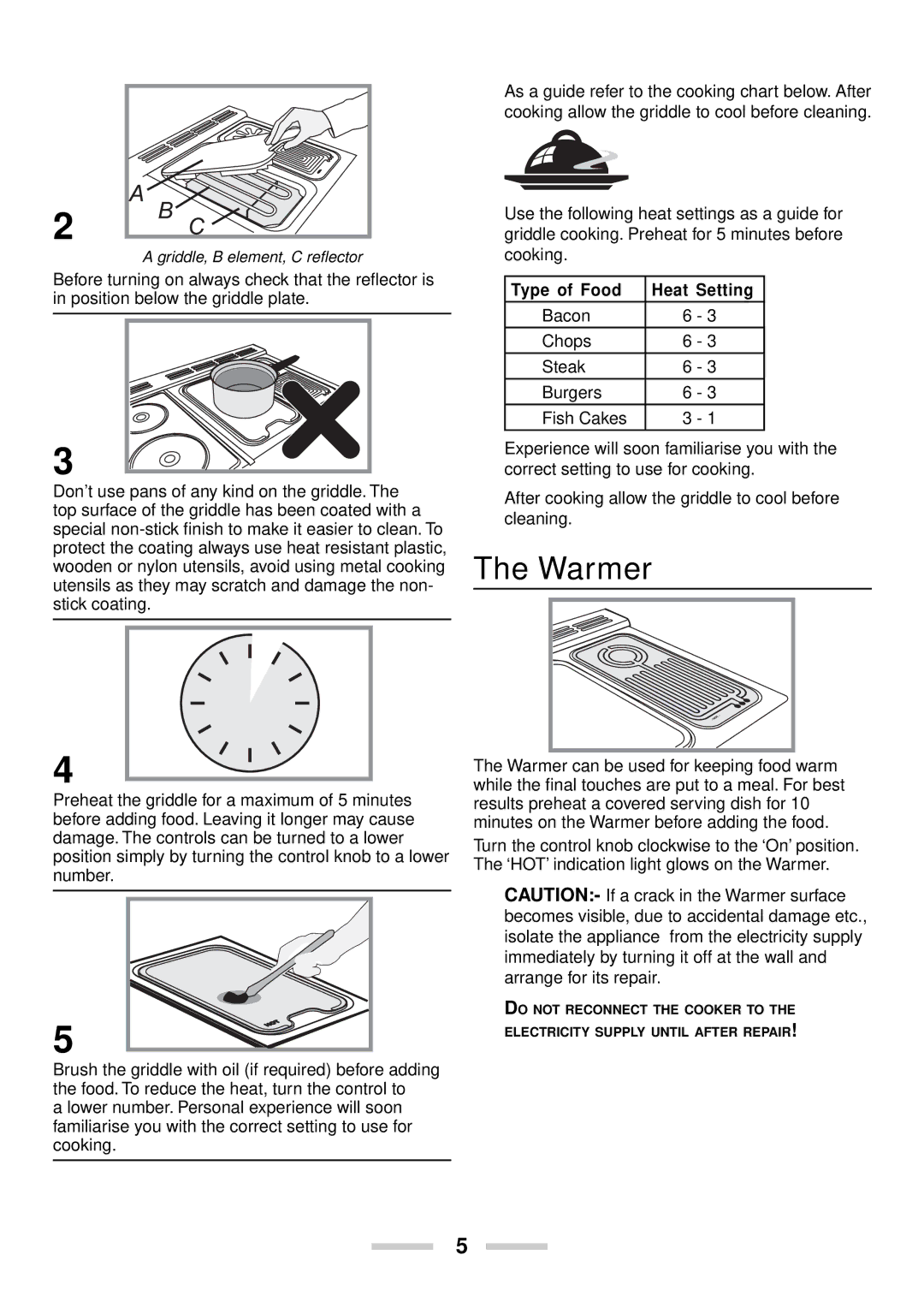 Rangemaster U102210-04 manual Warmer, Type of Food Heat Setting 