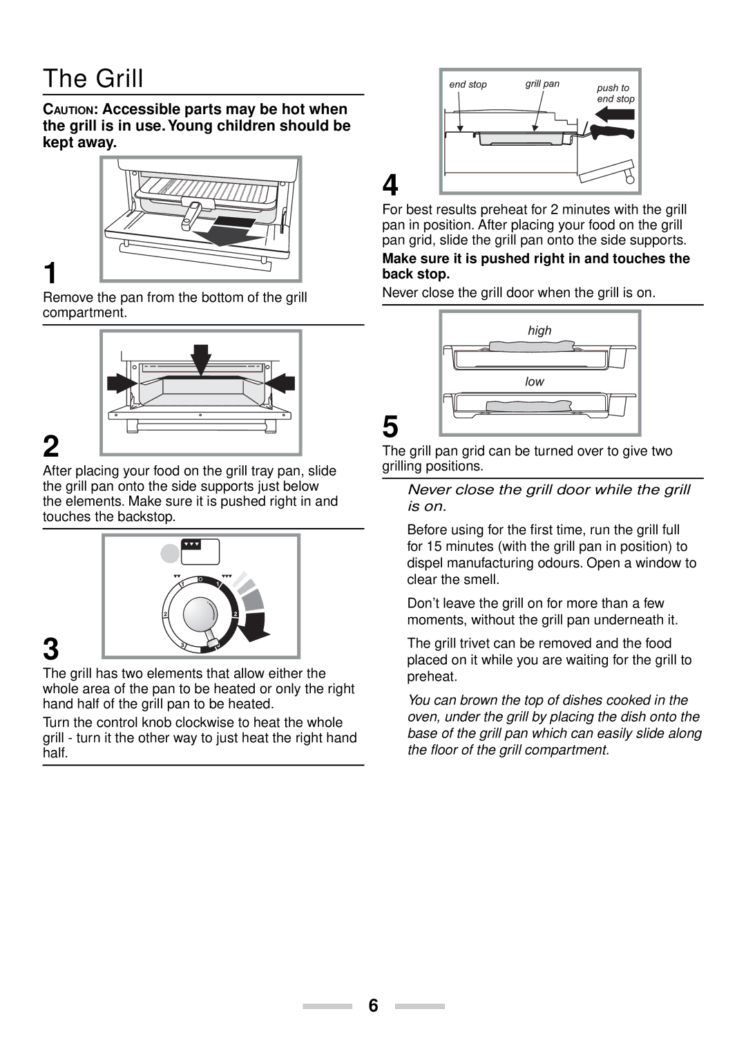 Rangemaster U102210-04 manual Grill, Make sure it is pushed right in and touches the back stop 