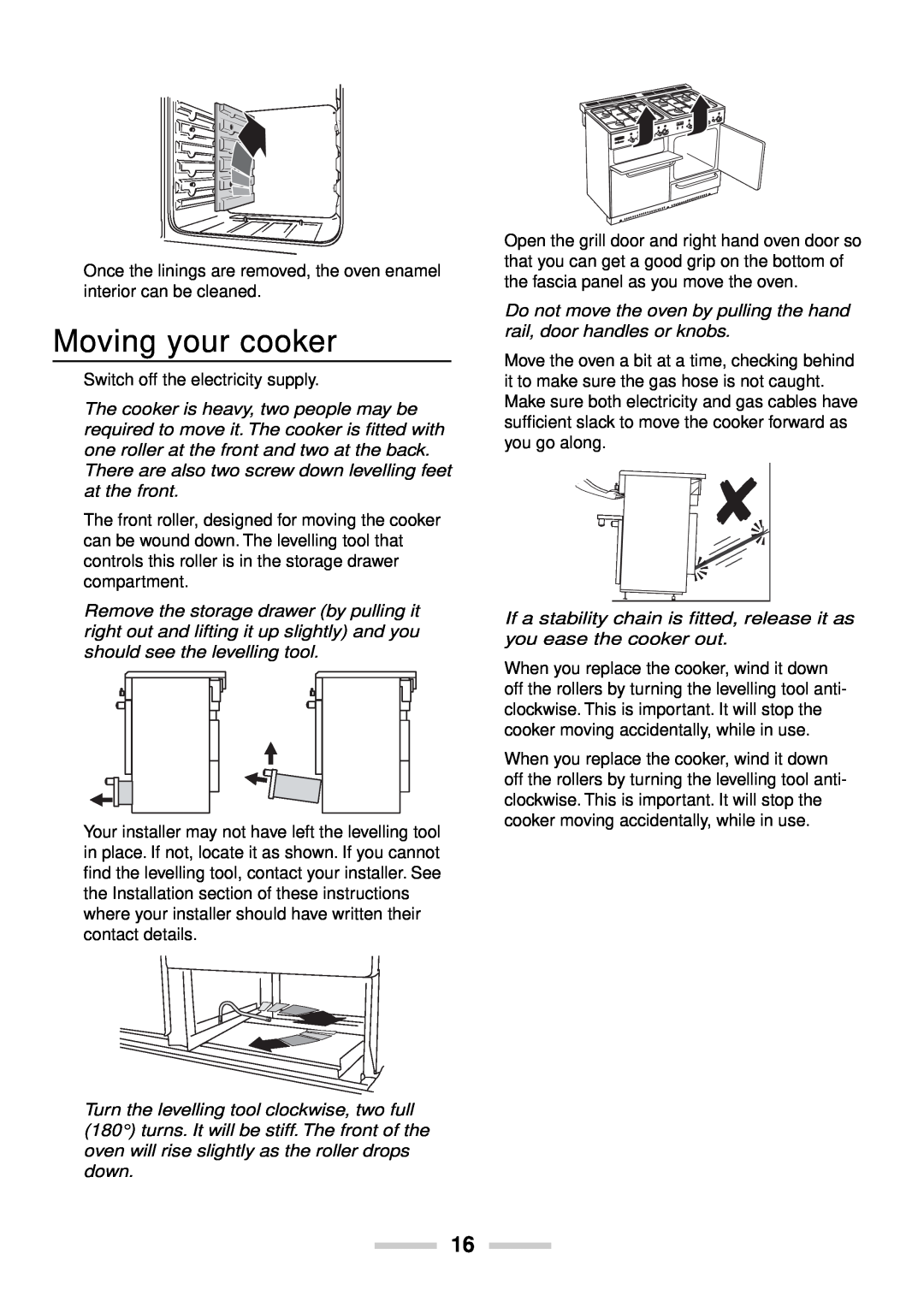 Rangemaster U102210-04 manual Moving your cooker 