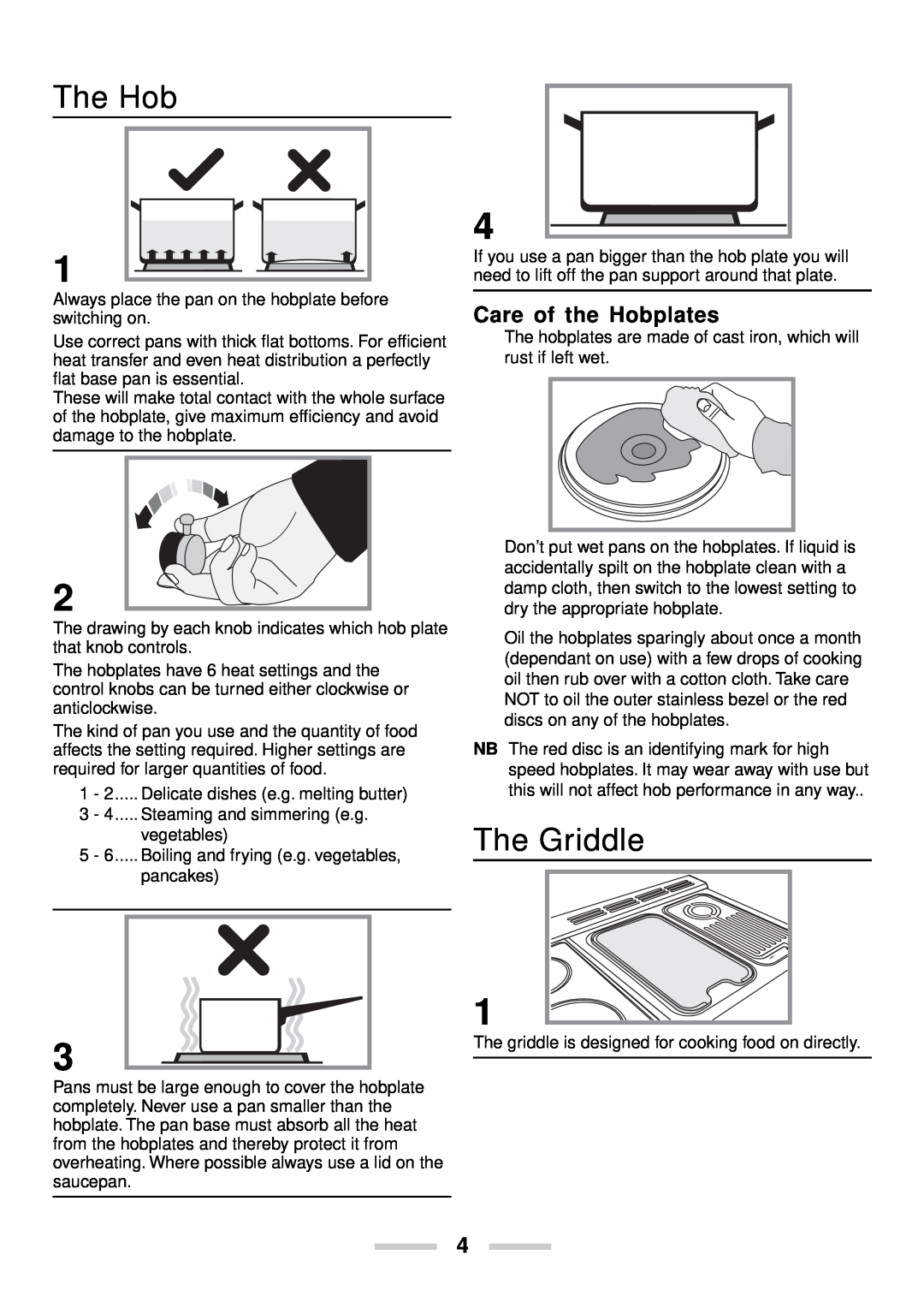 Rangemaster U102210-04 manual The Hob, The Griddle, Care of the Hobplates 