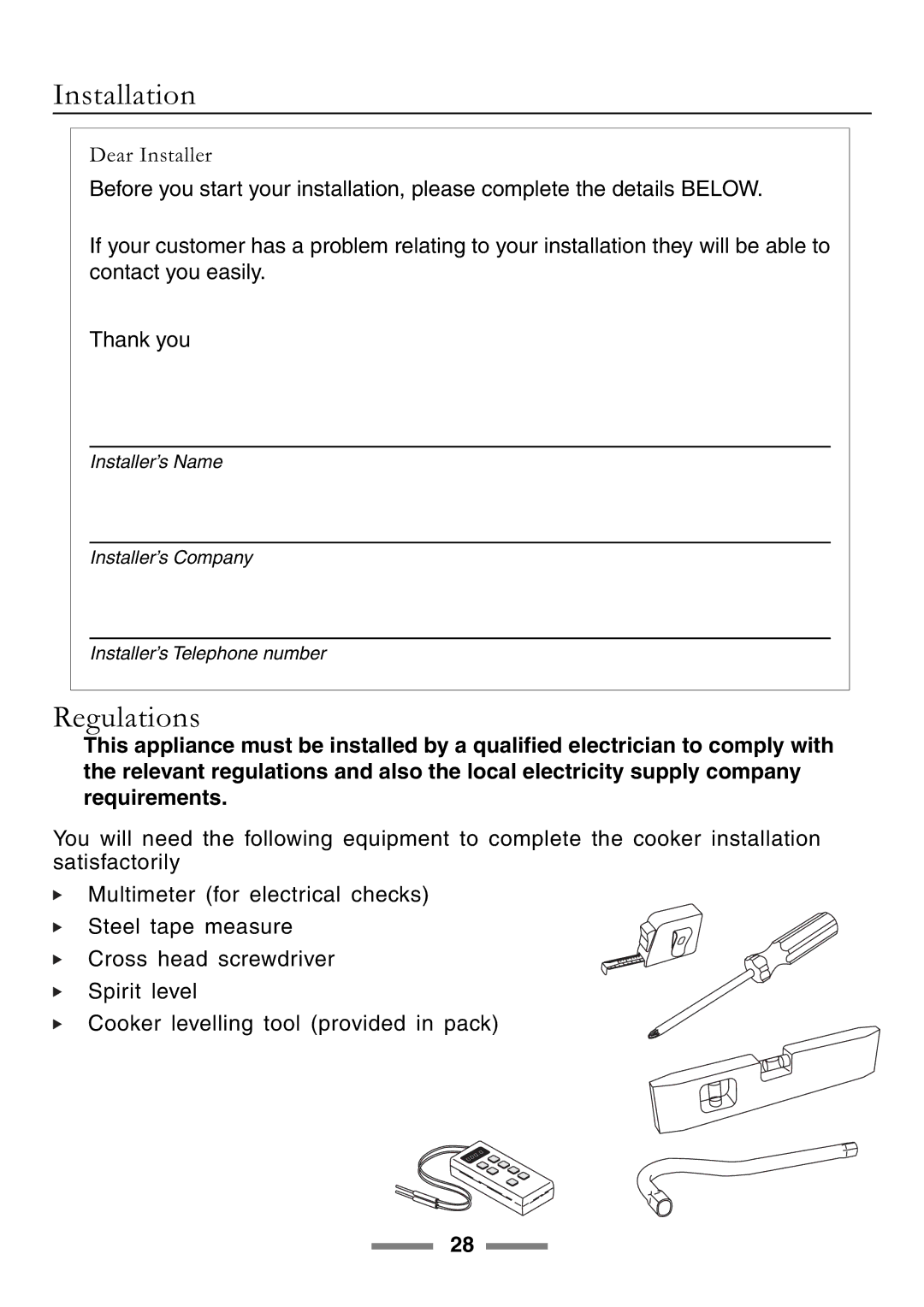 Rangemaster U105510-01 manual Installation, Regulations 