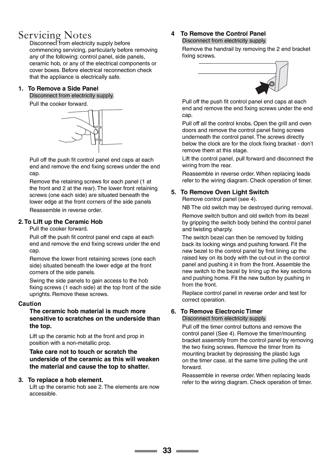 Rangemaster U105510-01 manual Servicing Notes 