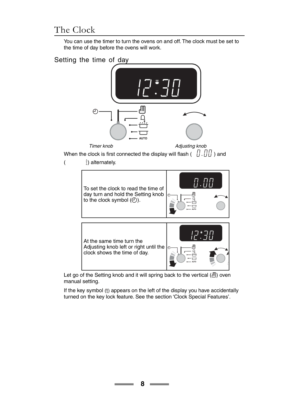 Rangemaster U105510-01 manual Clock, Setting the time of day 