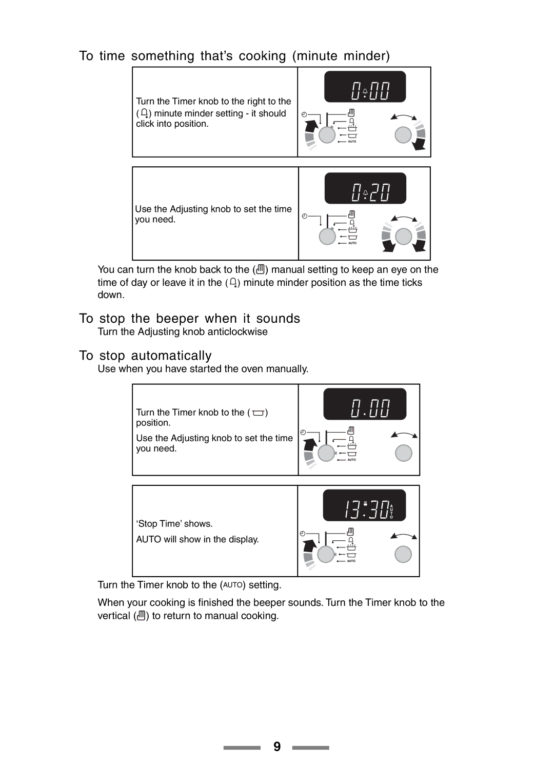 Rangemaster U105510-01 manual To time something that’s cooking minute minder, To stop the beeper when it sounds 