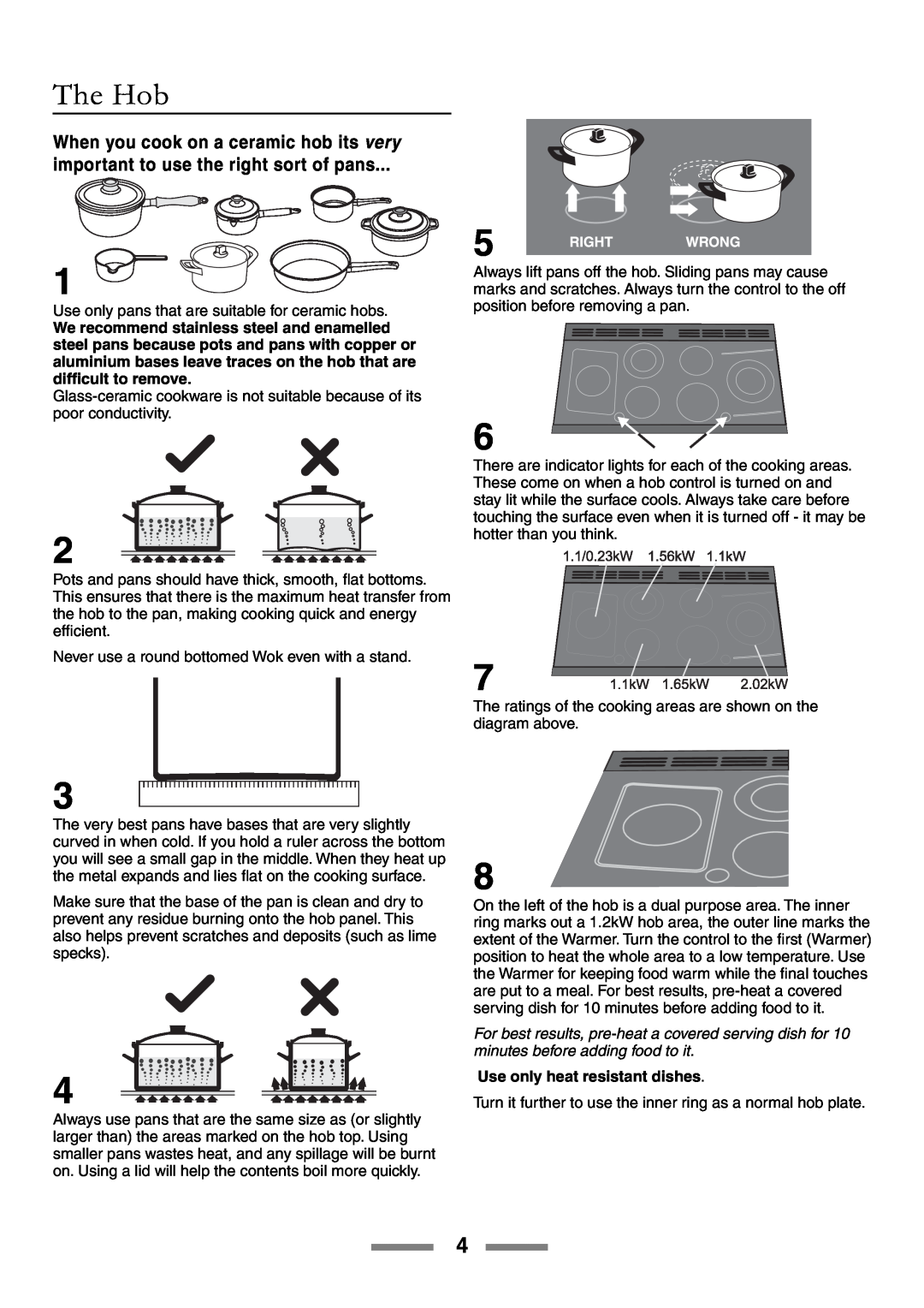 Rangemaster U105510-01 manual The Hob, When you cook on a ceramic hob its very, important to use the right sort of pans 