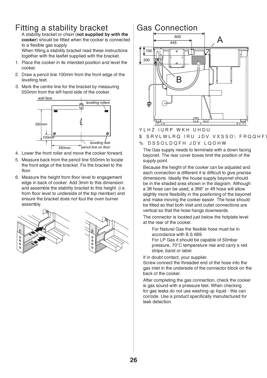 Rangemaster U106140-05 manual Fitting a stability bracket, Gas Connection 