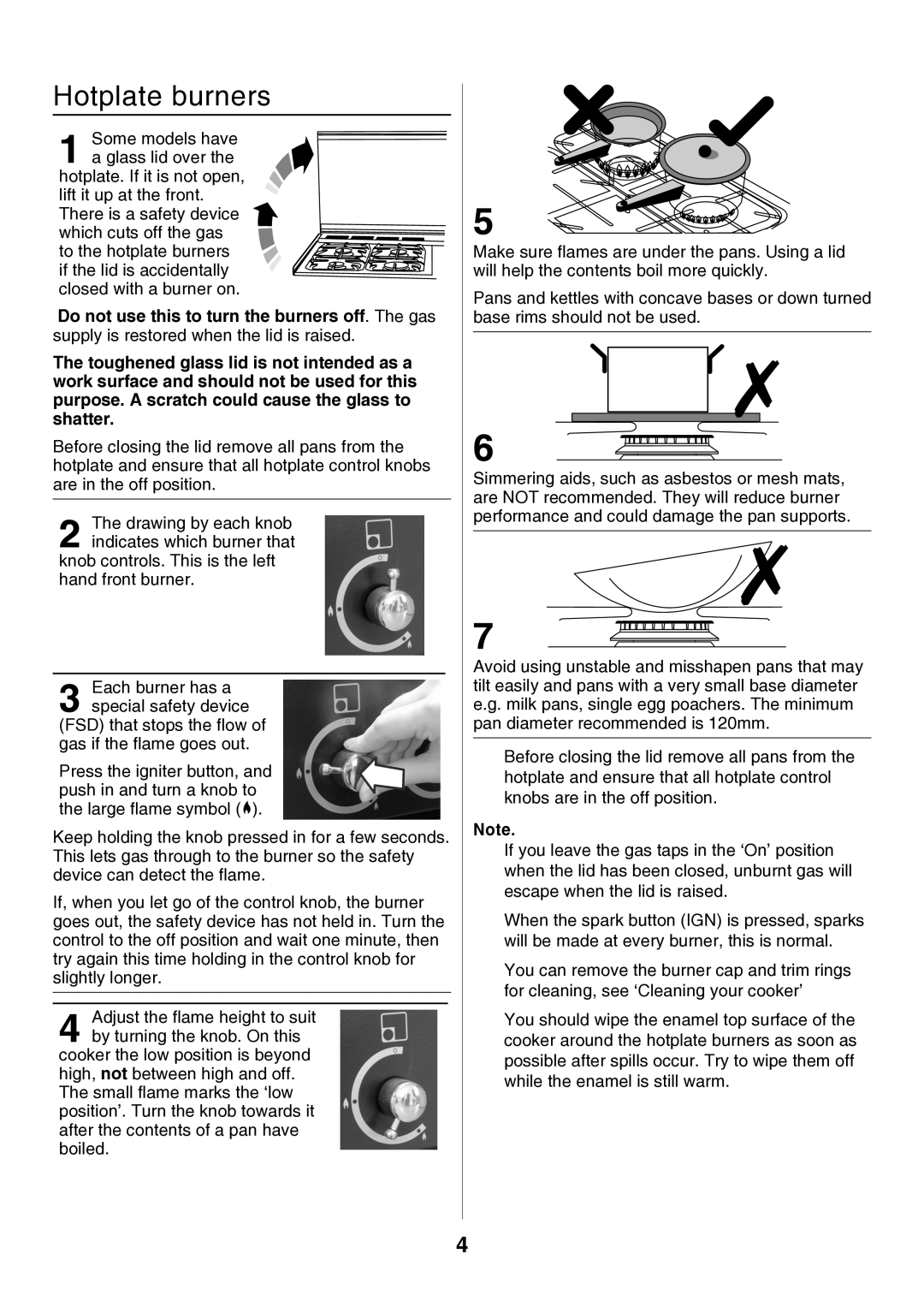 Rangemaster U106140-05 manual Hotplate burners, Do not use this to turn the burners off. The gas 