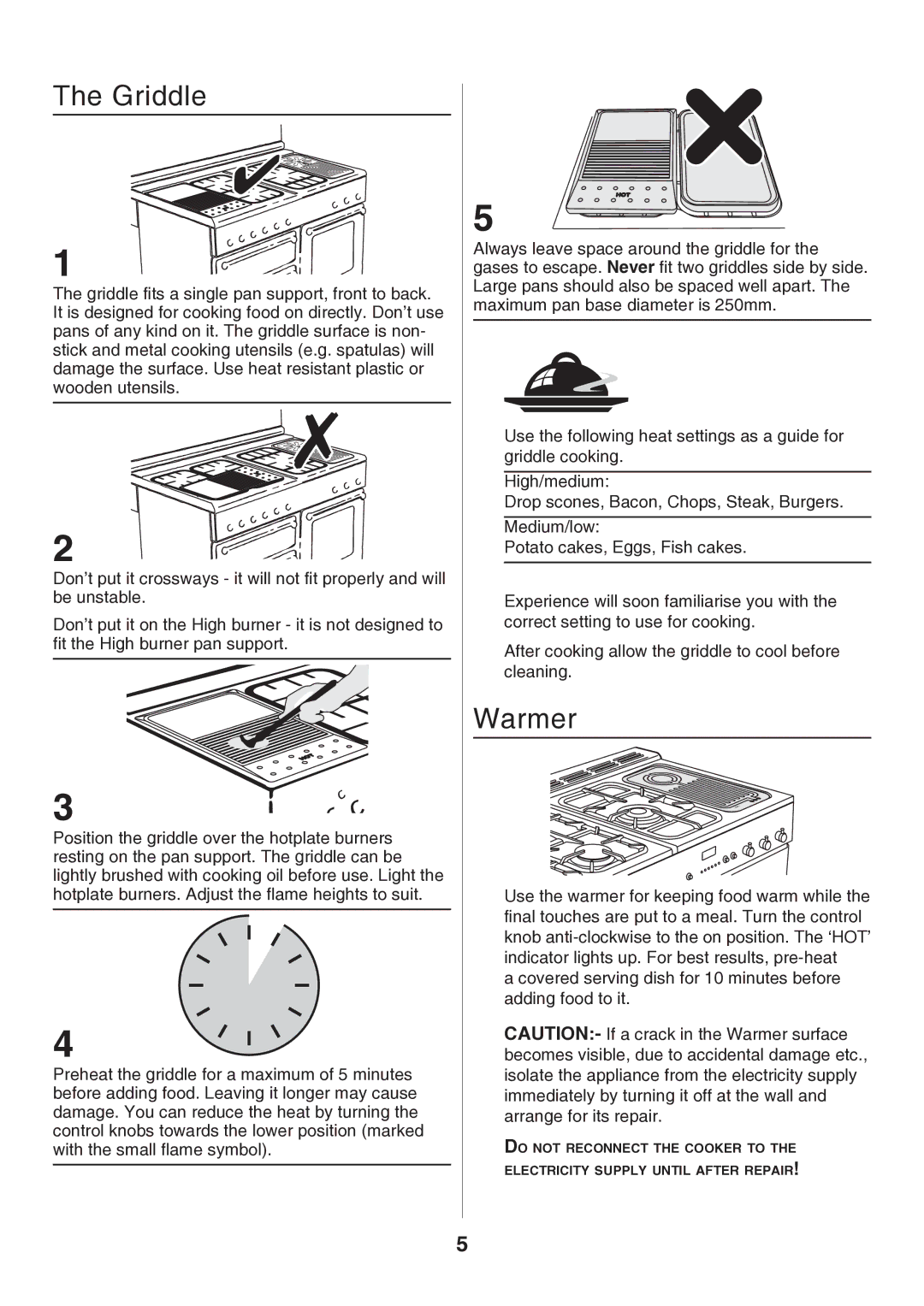 Rangemaster U106140-05 manual Griddle, Warmer 