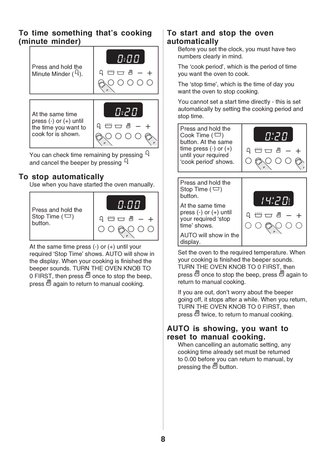 Rangemaster U106140-05 manual To time something that’s cooking minute minder, To stop automatically 