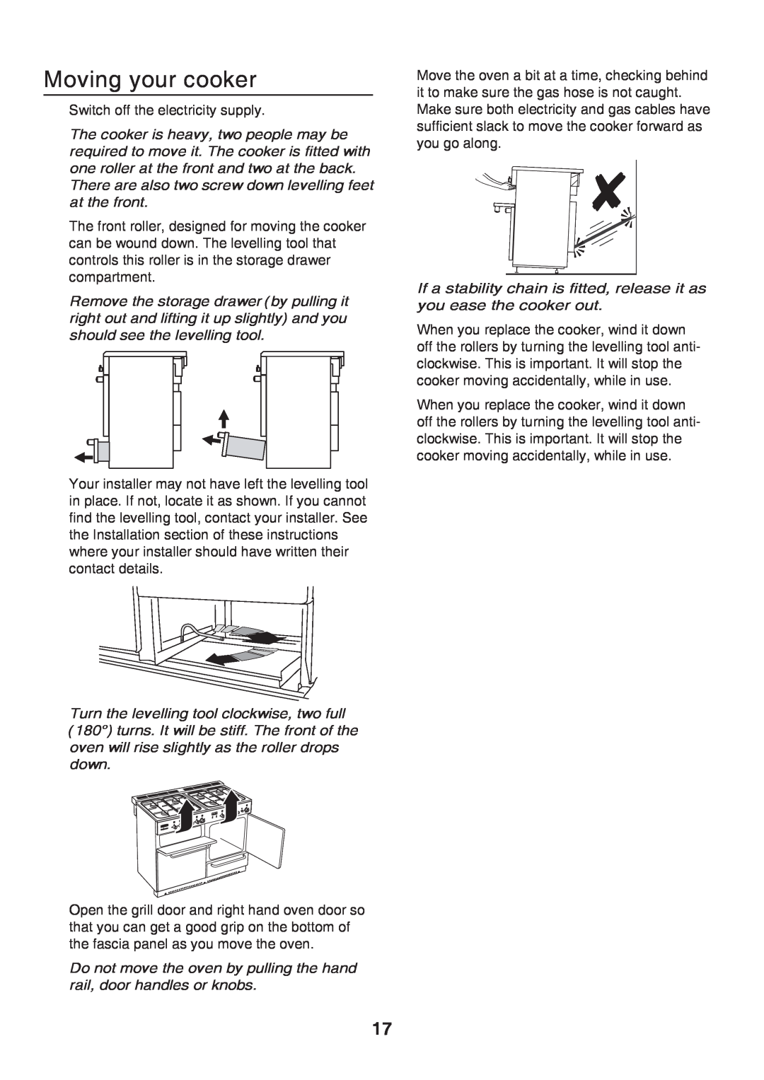 Rangemaster U106140-05 manual Moving your cooker 