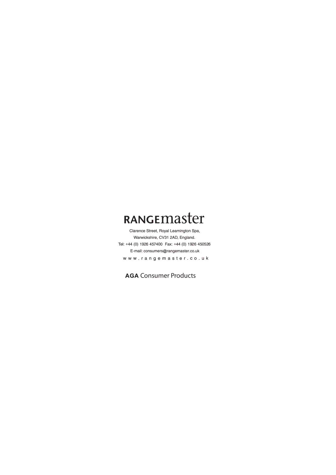 Rangemaster U109200-03 manual Consumer Products 